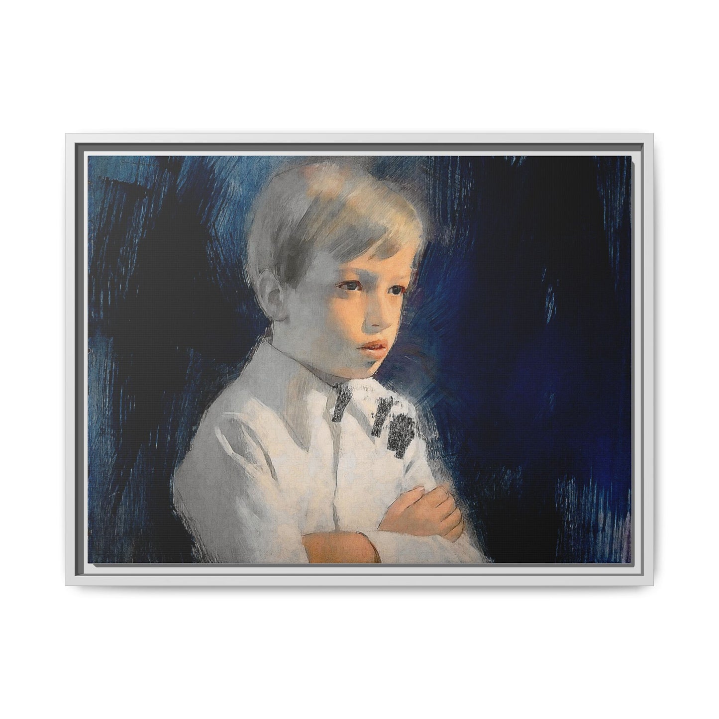 Painting of boy by Unknown Artist Framed Matte Canvas Wall Art Print