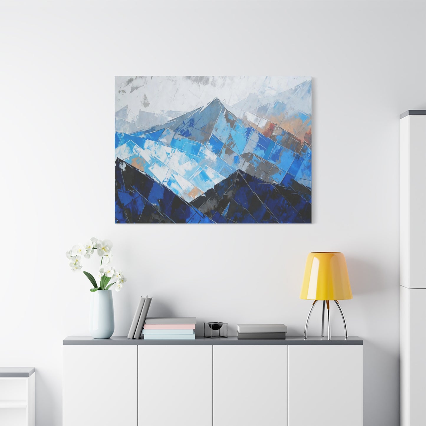 Blue Abstract Mountain Canvas Print – Modern Geometric Landscape Wall Art