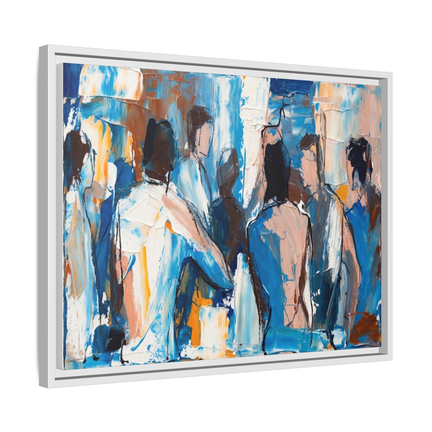 Abstract Coastal Figures Matte Canvas Framed Wall Art