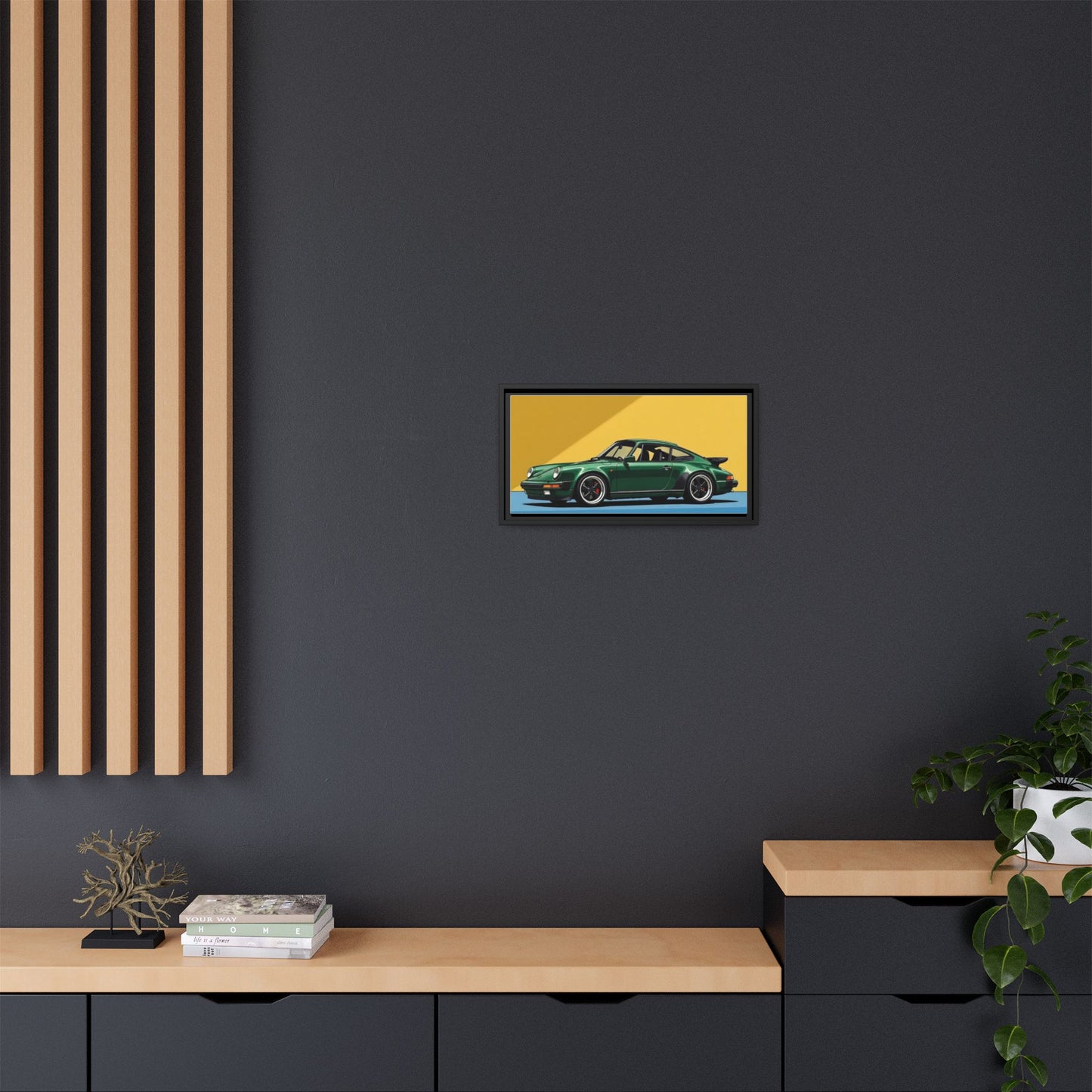 Framed Matte Canvas — Green Sports Car Wall Art