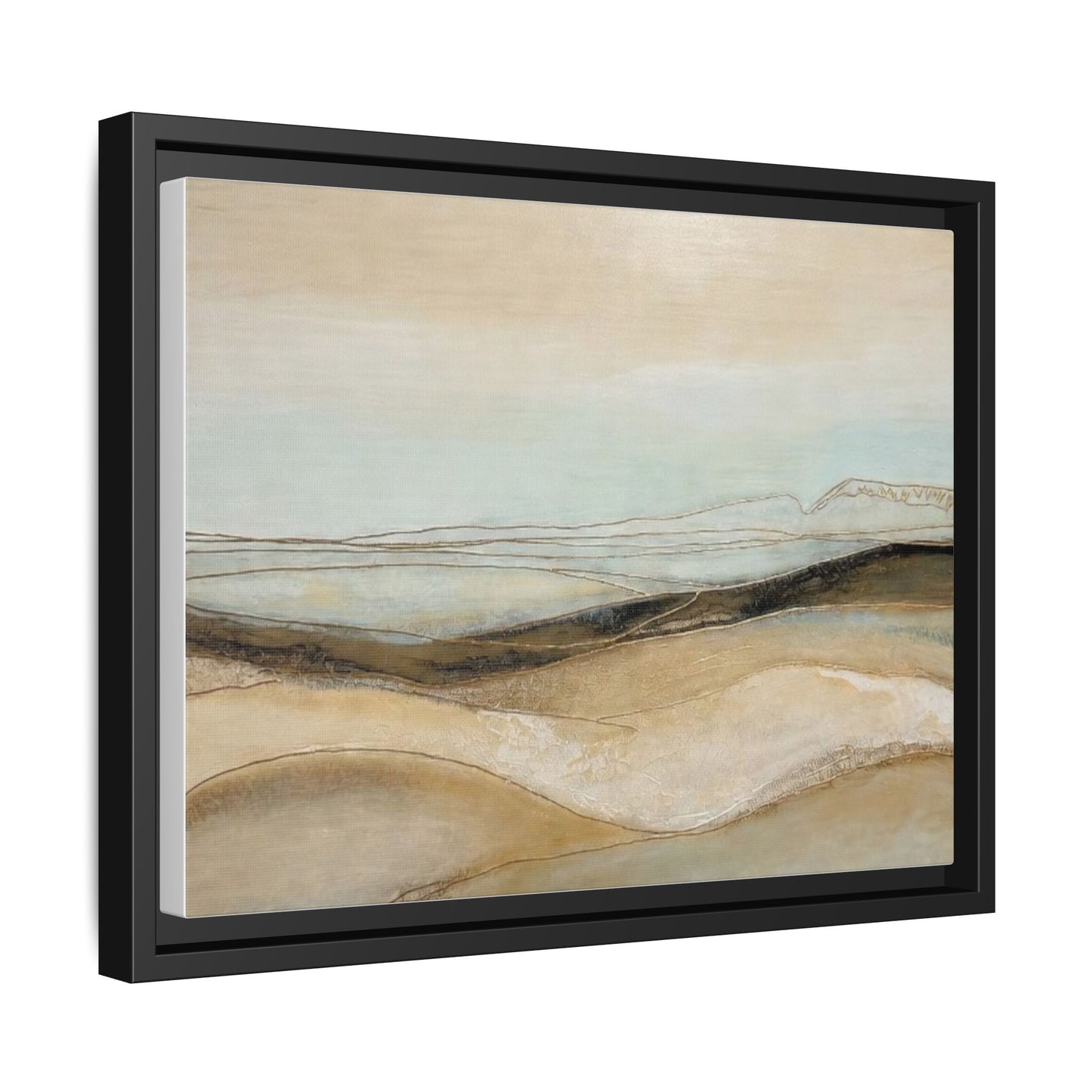 Framed Matte Canvas Wall Art — Neutral Abstract Landscape in Soft Blues & Earth Tones