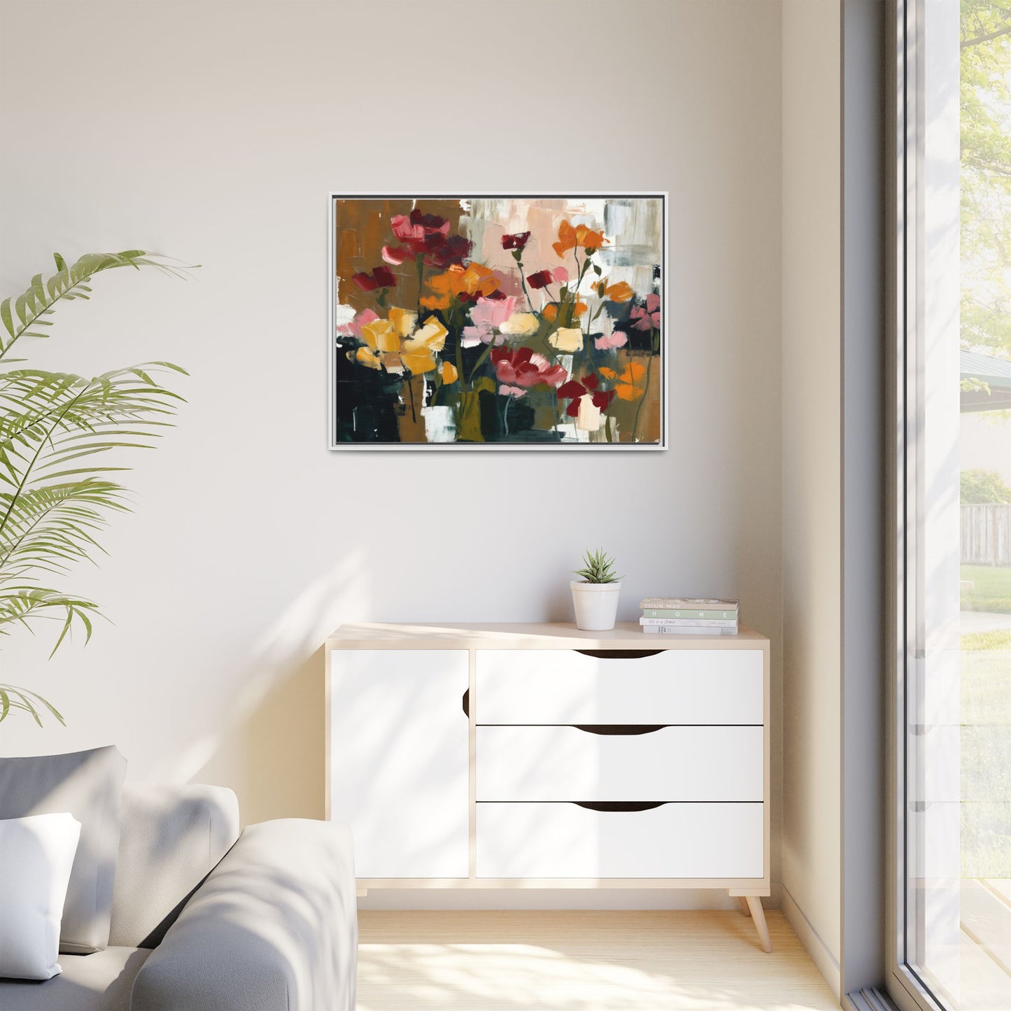 Framed Matte Canvas Floral Abstract Wall Art