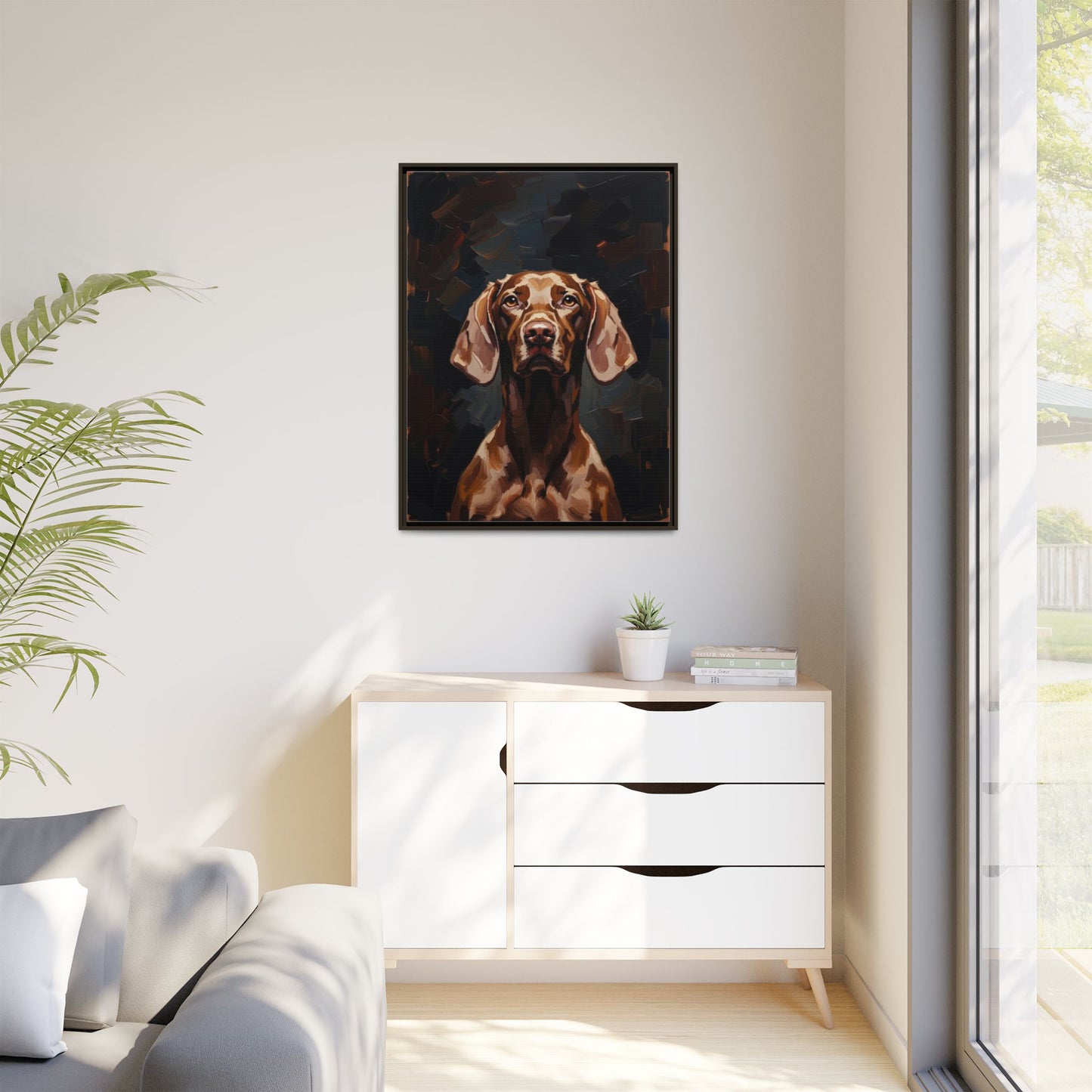 Framed Matte Canvas Dog Portrait – Brown Vizsla Wall Art