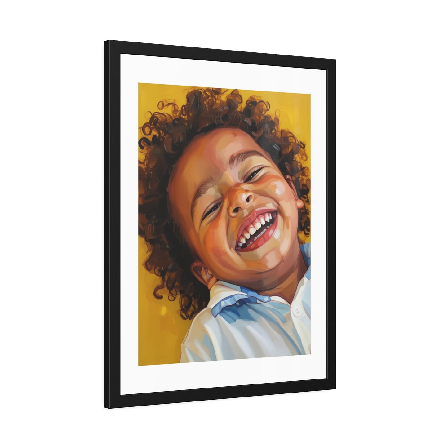Framed Poster — Joyful Laughing Child Portrait, Colorful Nursery Wall Art