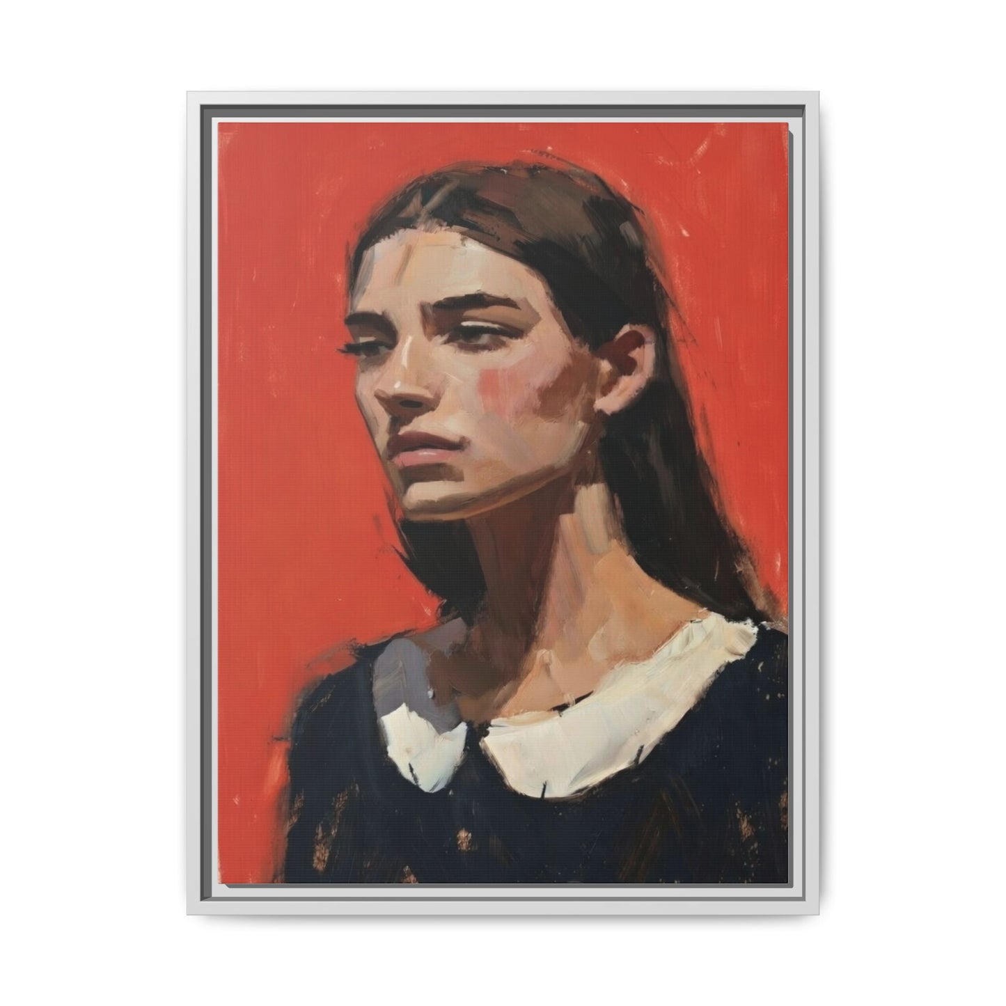Framed Matte Canvas Portrait Print — Moody Red Figurative Art
