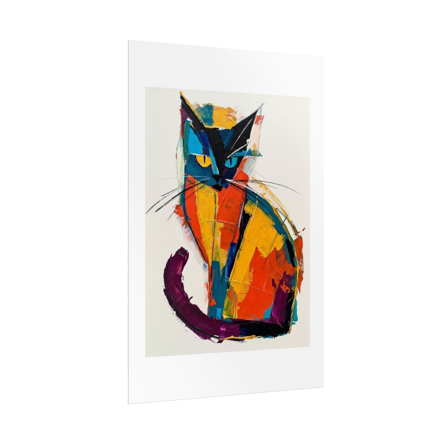 Colorful Abstract Cat Poster — Modern Rolled Art Print