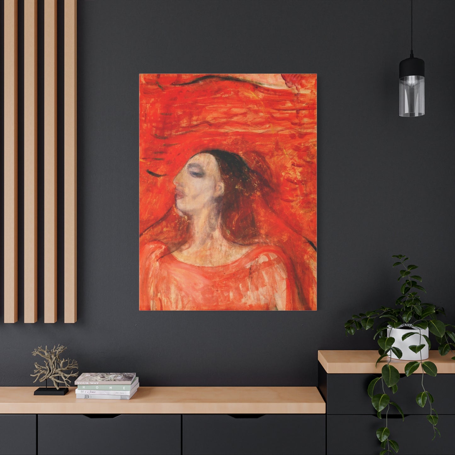 Woman's Head against a Red Background by Edvard Munch Matte Canvas Wall Art