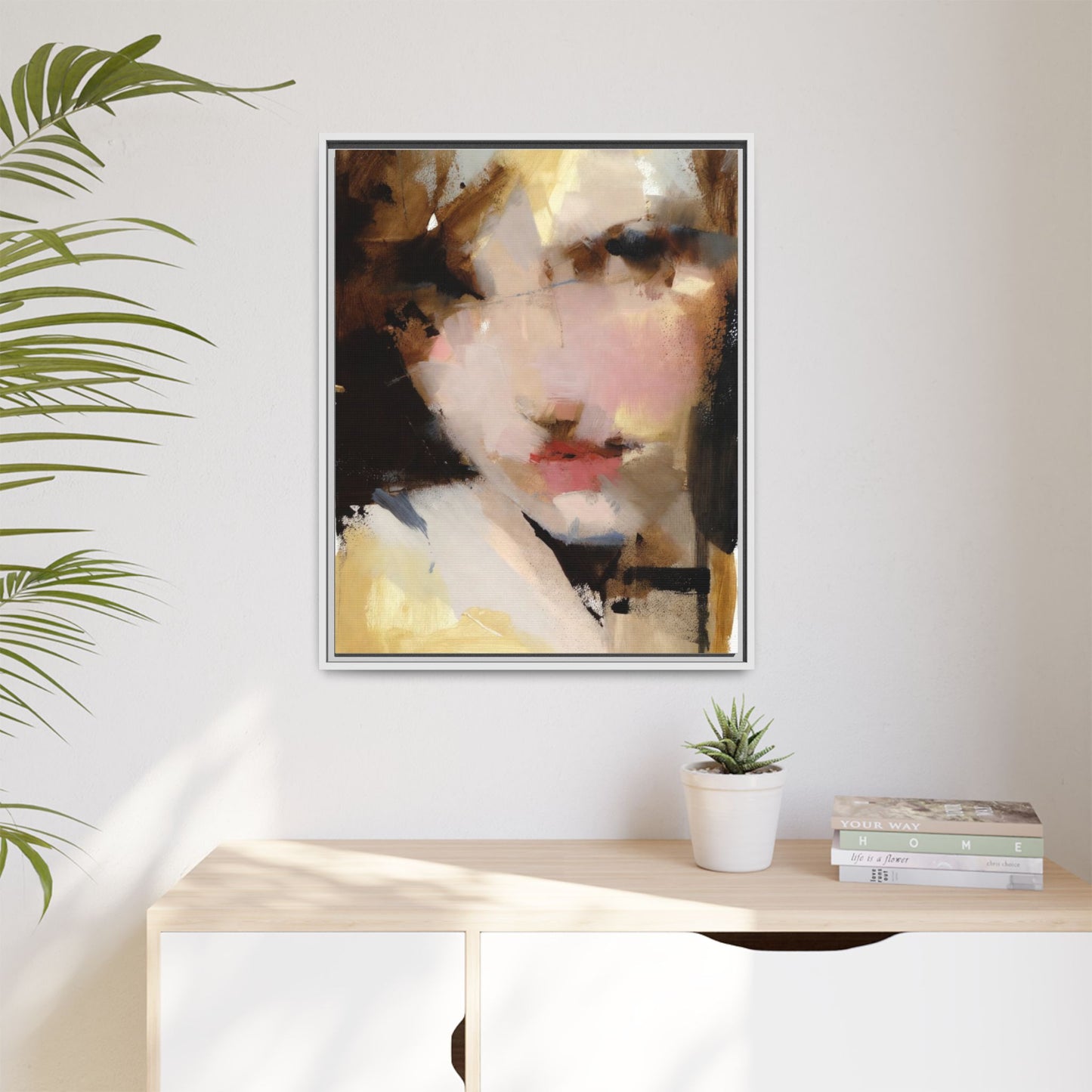 Abstract Portrait Matte Canvas Framed Print — Modern Feminine Wall Art