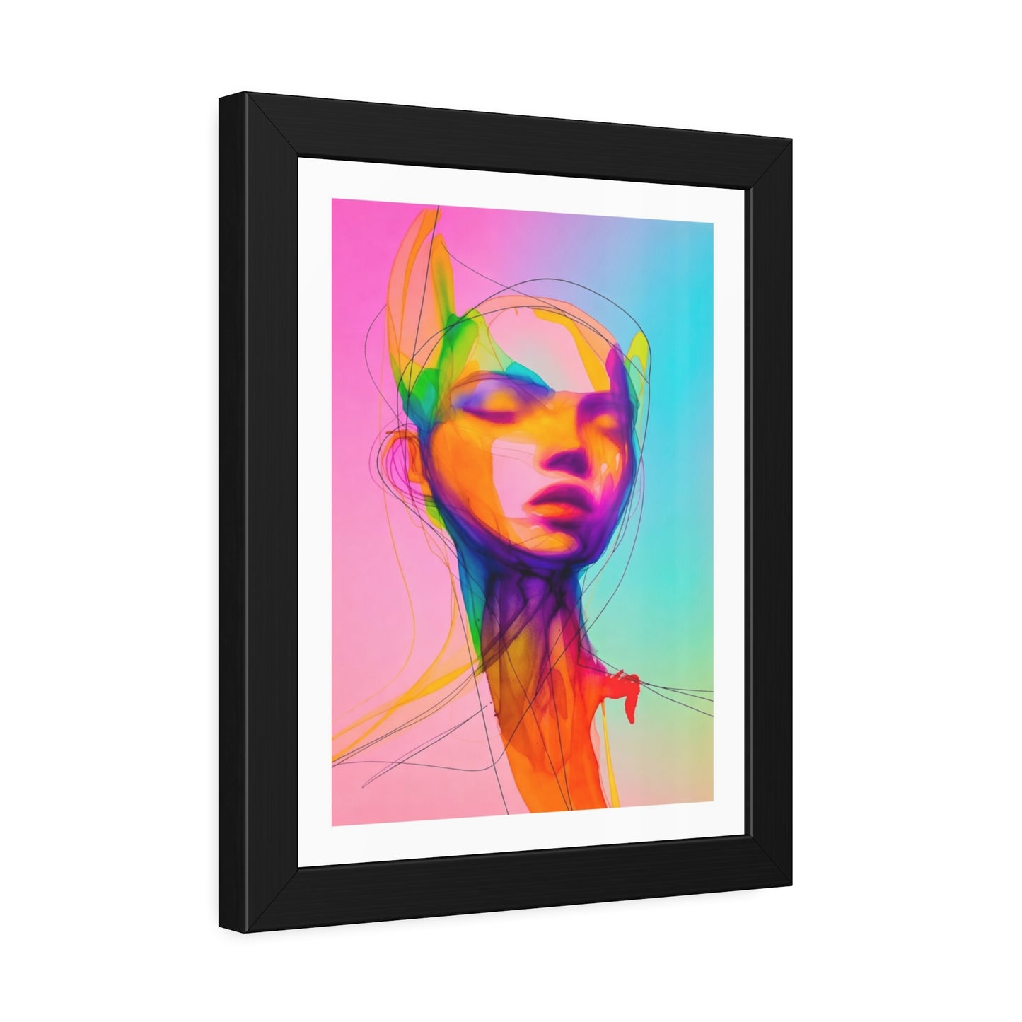 Framed Poster — Vibrant Neon Abstract Portrait Art Print