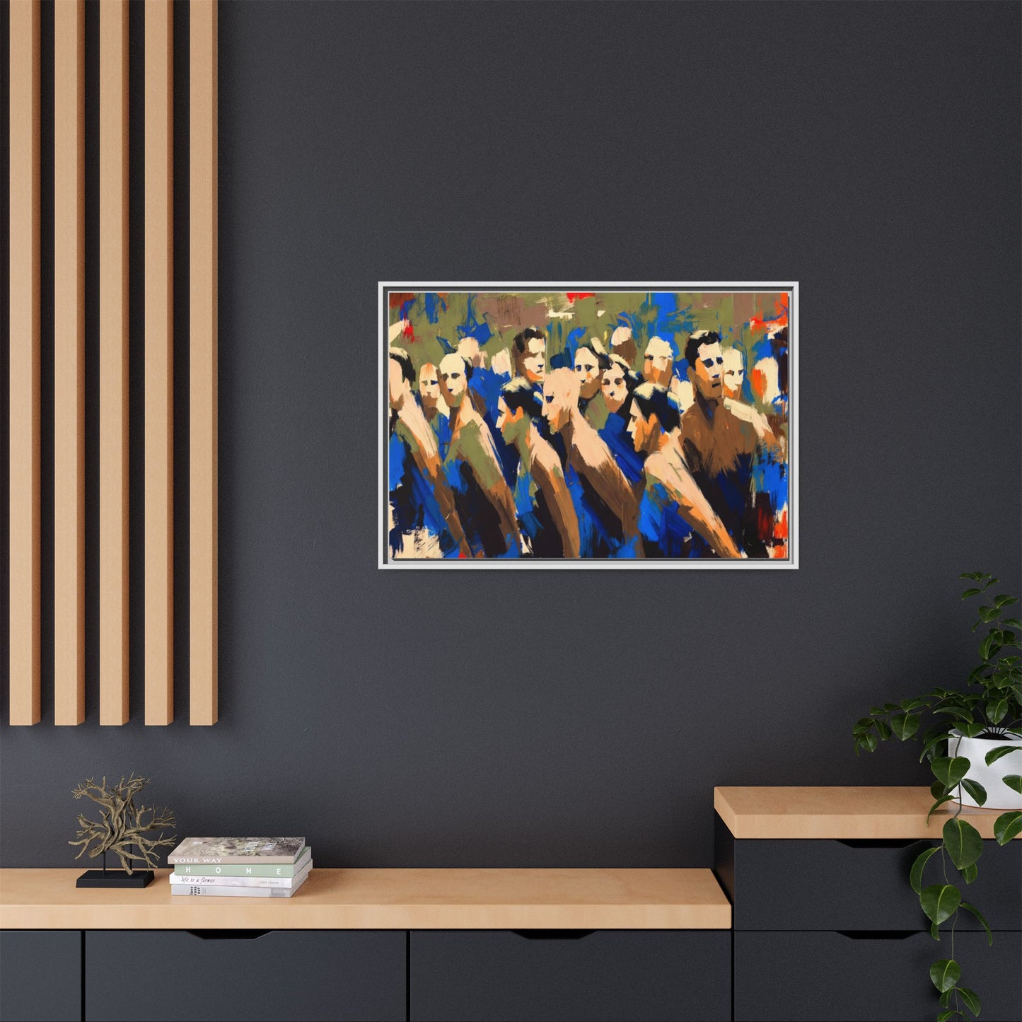 Abstract Crowd Matte Canvas Print — Framed Multi-Color Wall Art