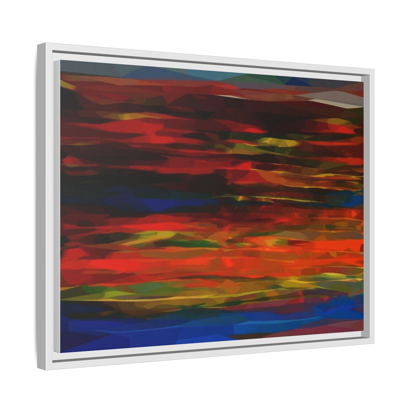 Abstract Multi-Color Matte Canvas Framed Wall Art — Bold Red & Blue Modern Painting