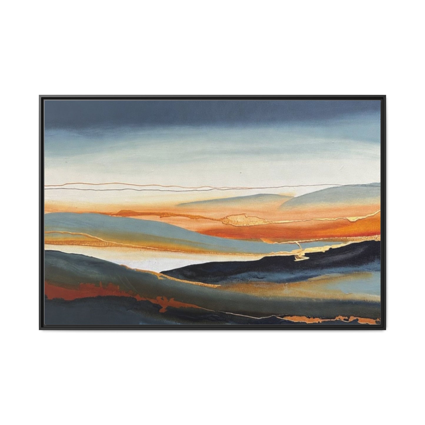 Framed Matte Canvas: Abstract Coastal Sunset Landscape Wall Art