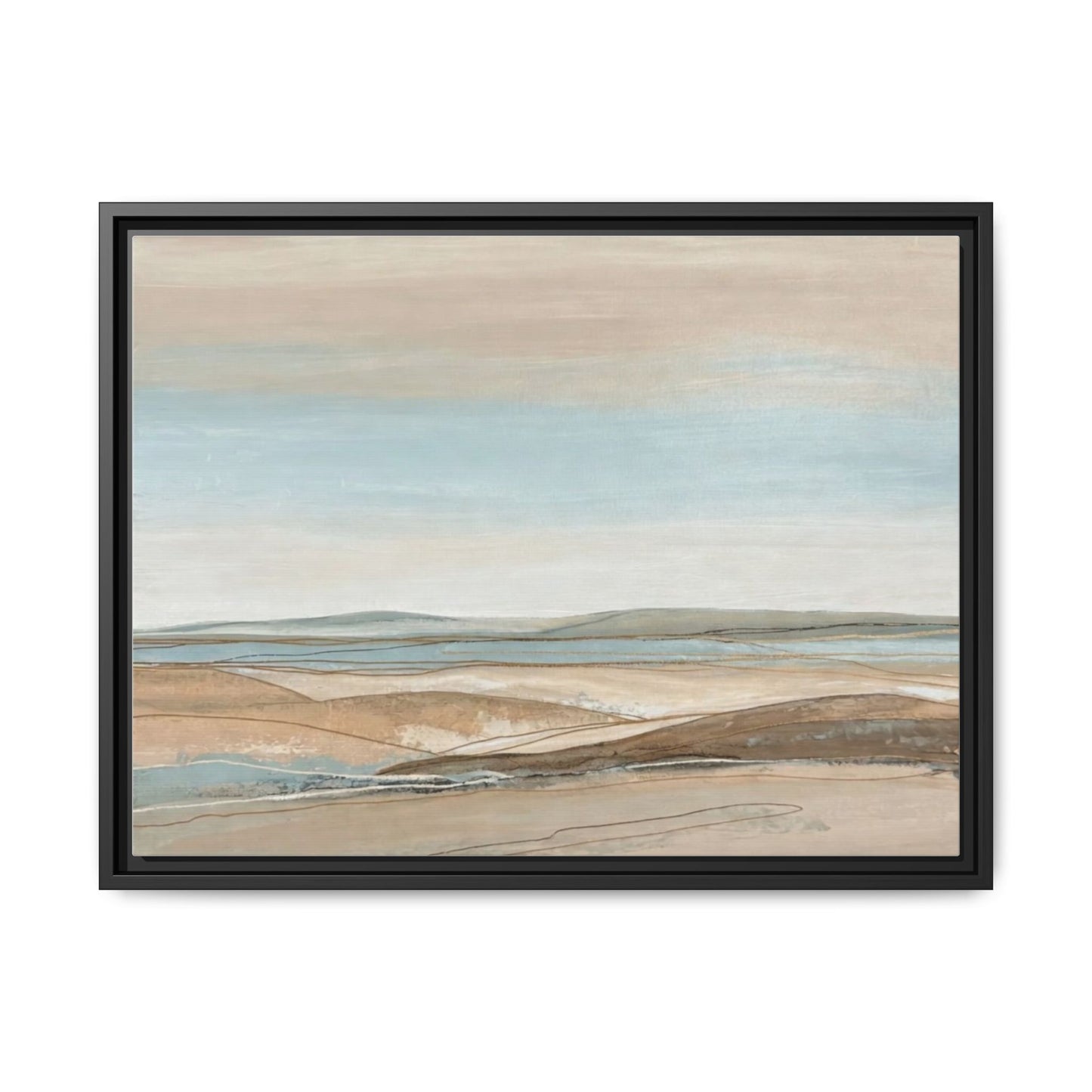 Framed Abstract Landscape Matte Canvas — Serene Coastal Horizon Wall Art