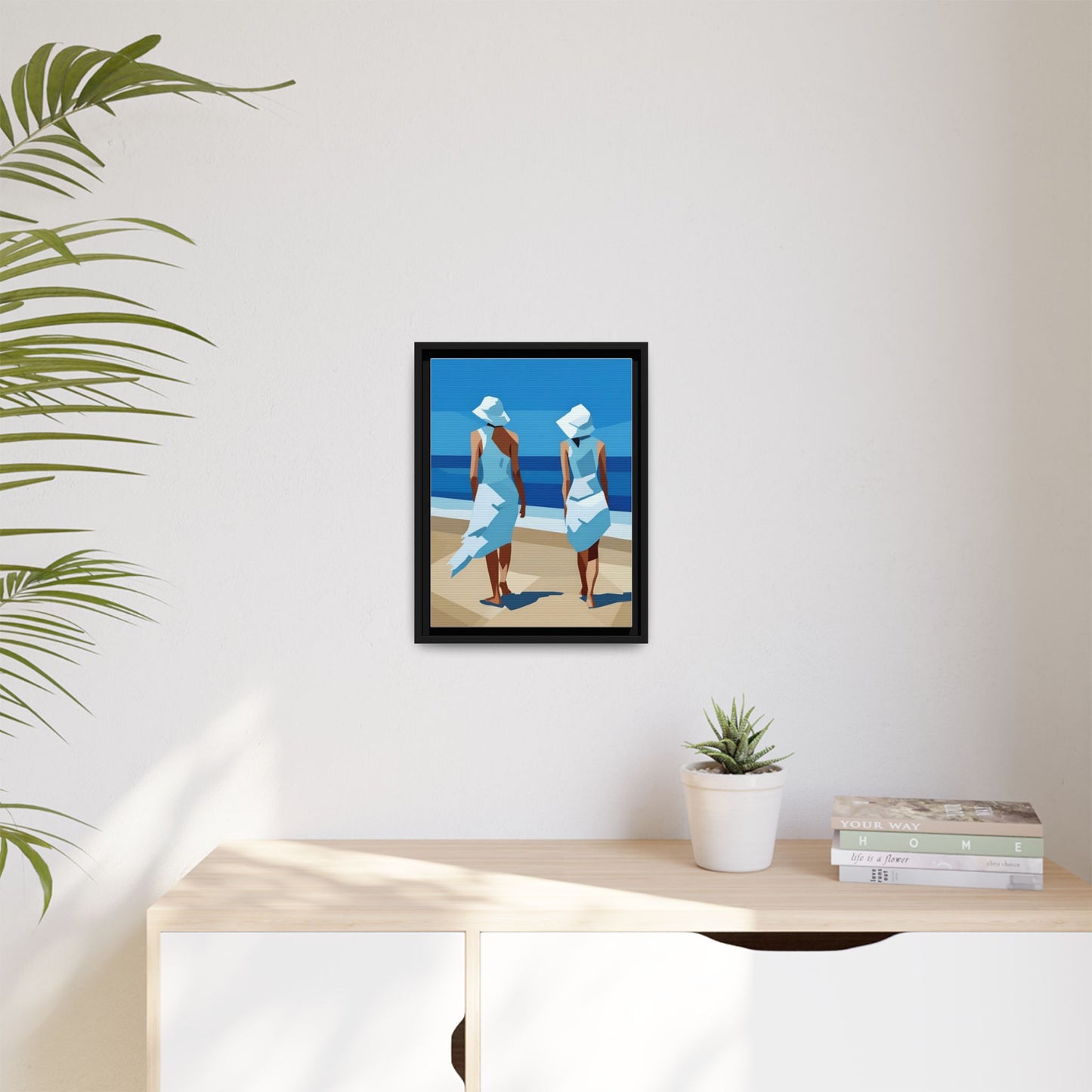 Seaside Stroll Matte Canvas Framed Print — Coastal Beach Art