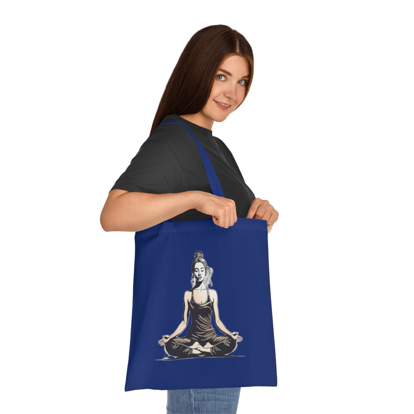 Yoga Meditation Cotton Tote Bag — Lotus Pose Graphic Beach & Market Tote