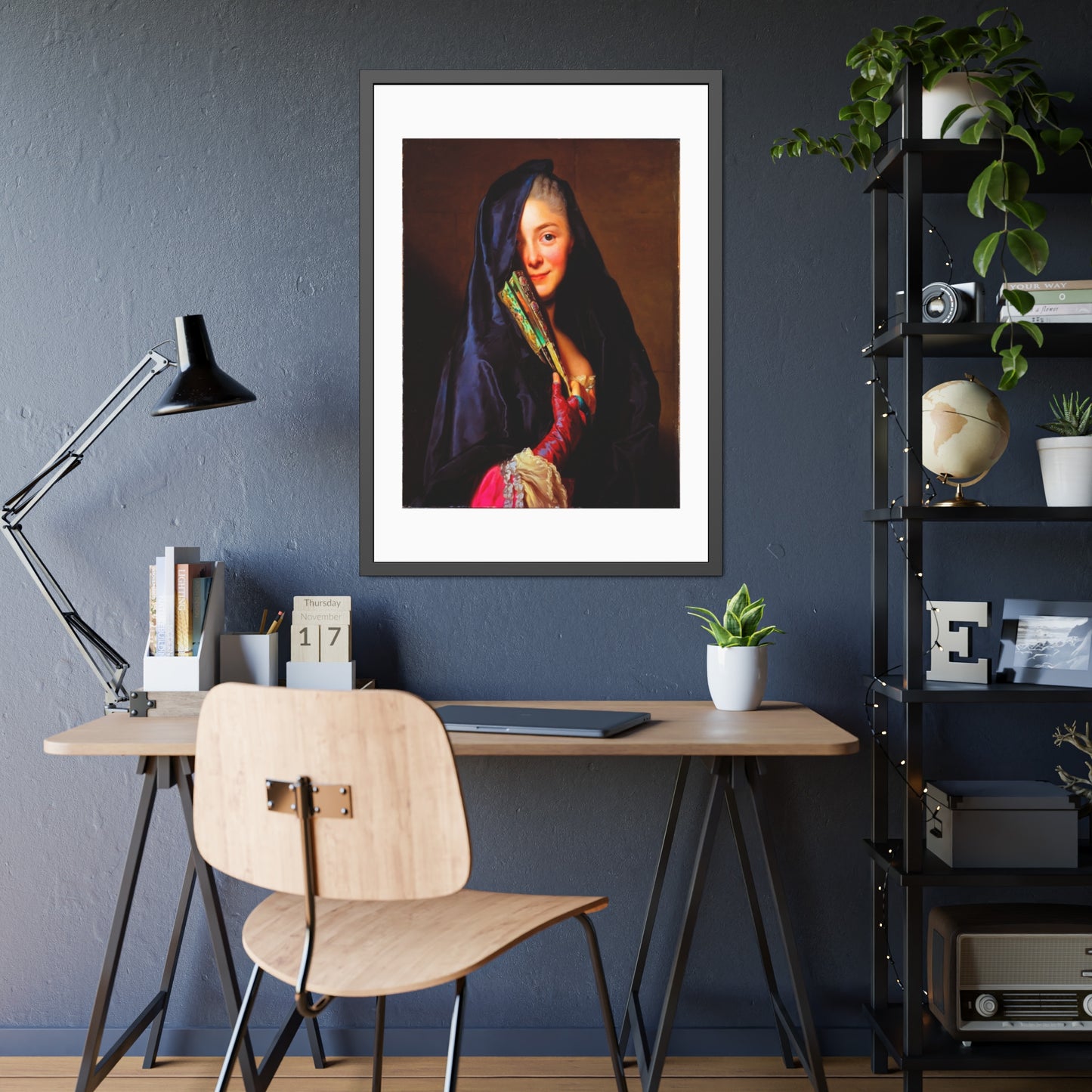Framed Art Print — Woman with Fan Vintage Portrait Poster