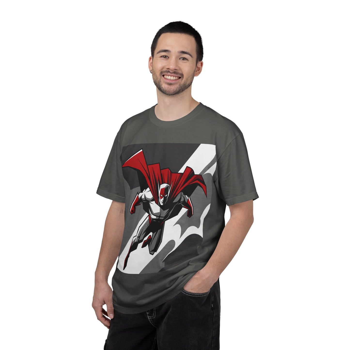 Superhero Action T-Shirt — Red Cape Comic Graphic Tee