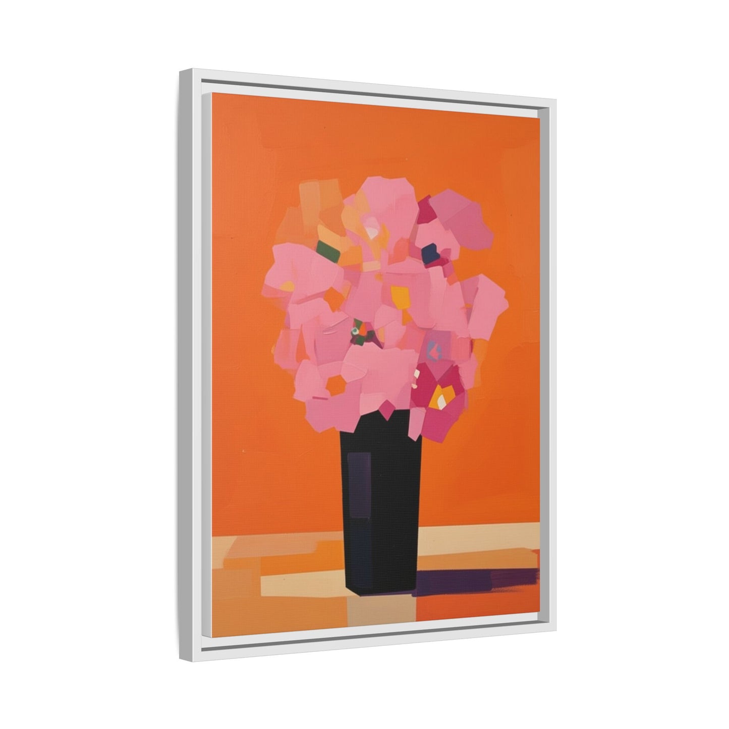 Framed Floral Canvas Art — Pink Bouquet on Orange Background