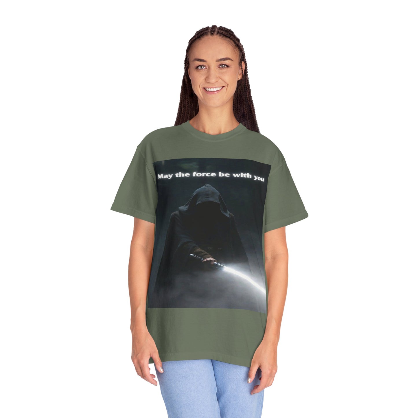 May the Force Be With You T-Shirt — Dark Hooded Lightsaber Graphic Tee