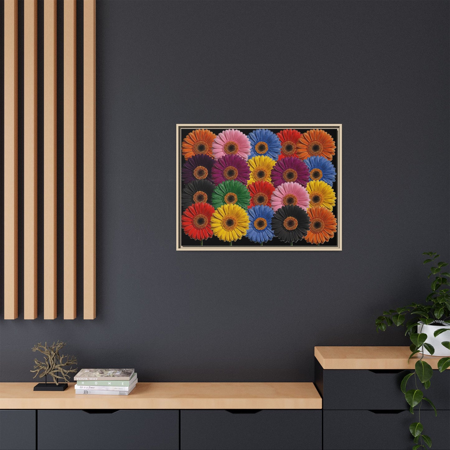 Framed Matte Canvas - Rainbow Gerbera Daisy Wall Art