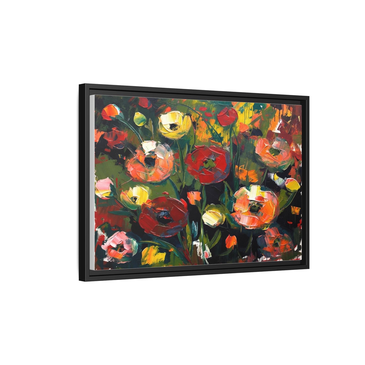 Framed Floral Canvas Print — Vibrant Abstract Poppies Wall Art