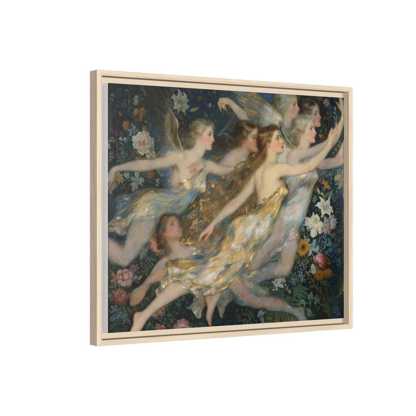 Framed Matte Canvas Wall Art — Vintage Fairies & Floral Painting