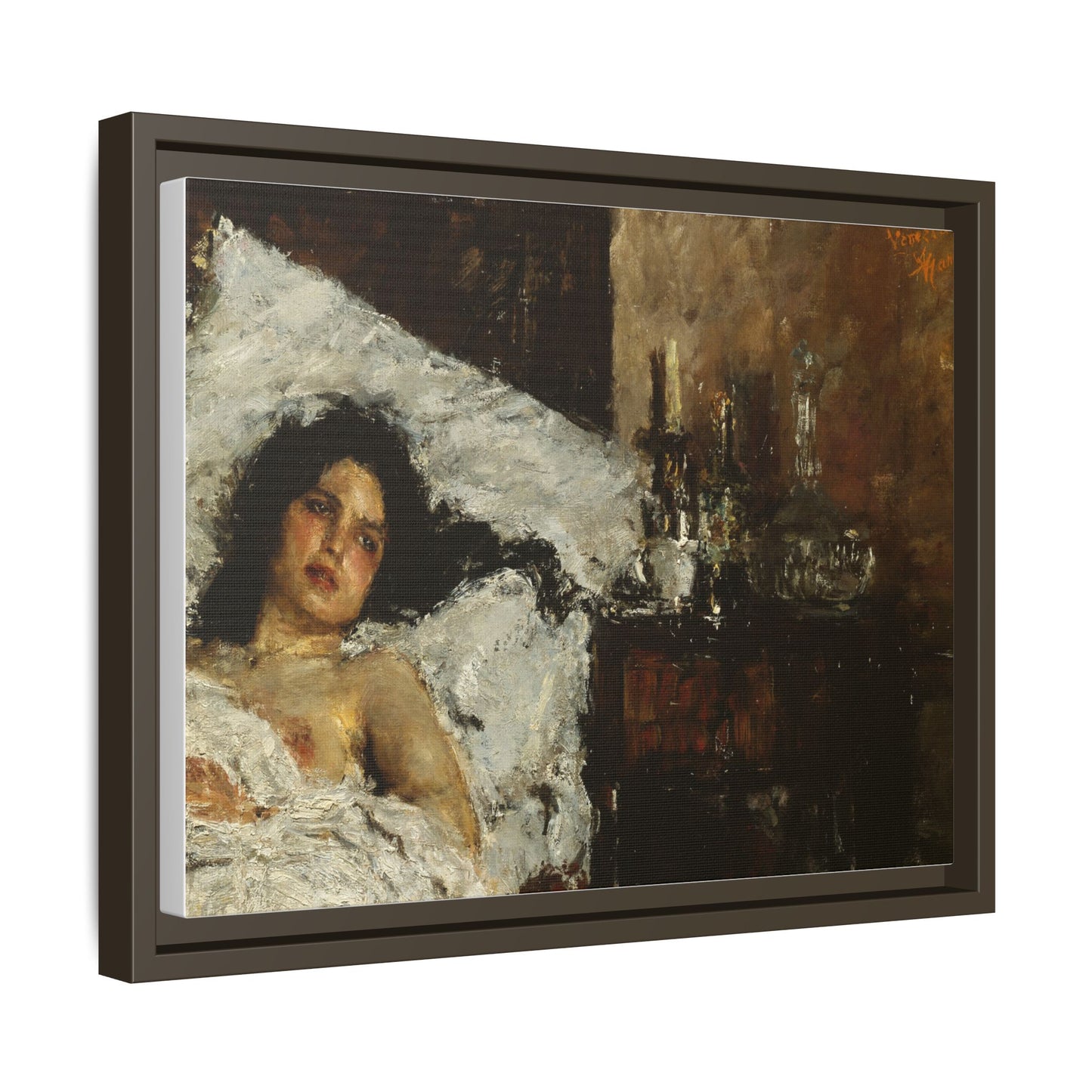 Resting by Antonio Mancini Framed Matte Canvas Wall Art Print