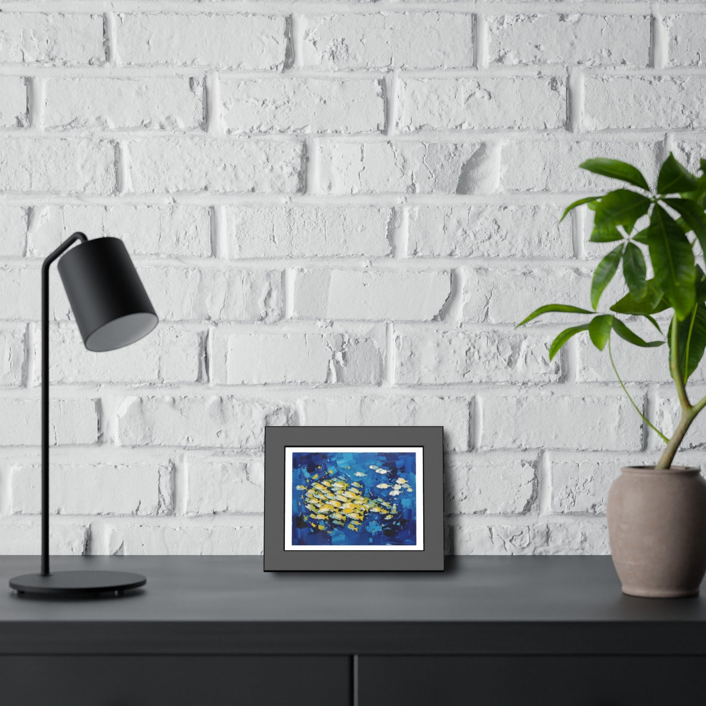 Framed Fish Poster — Blue School of Fish Nautical Wall Art Print