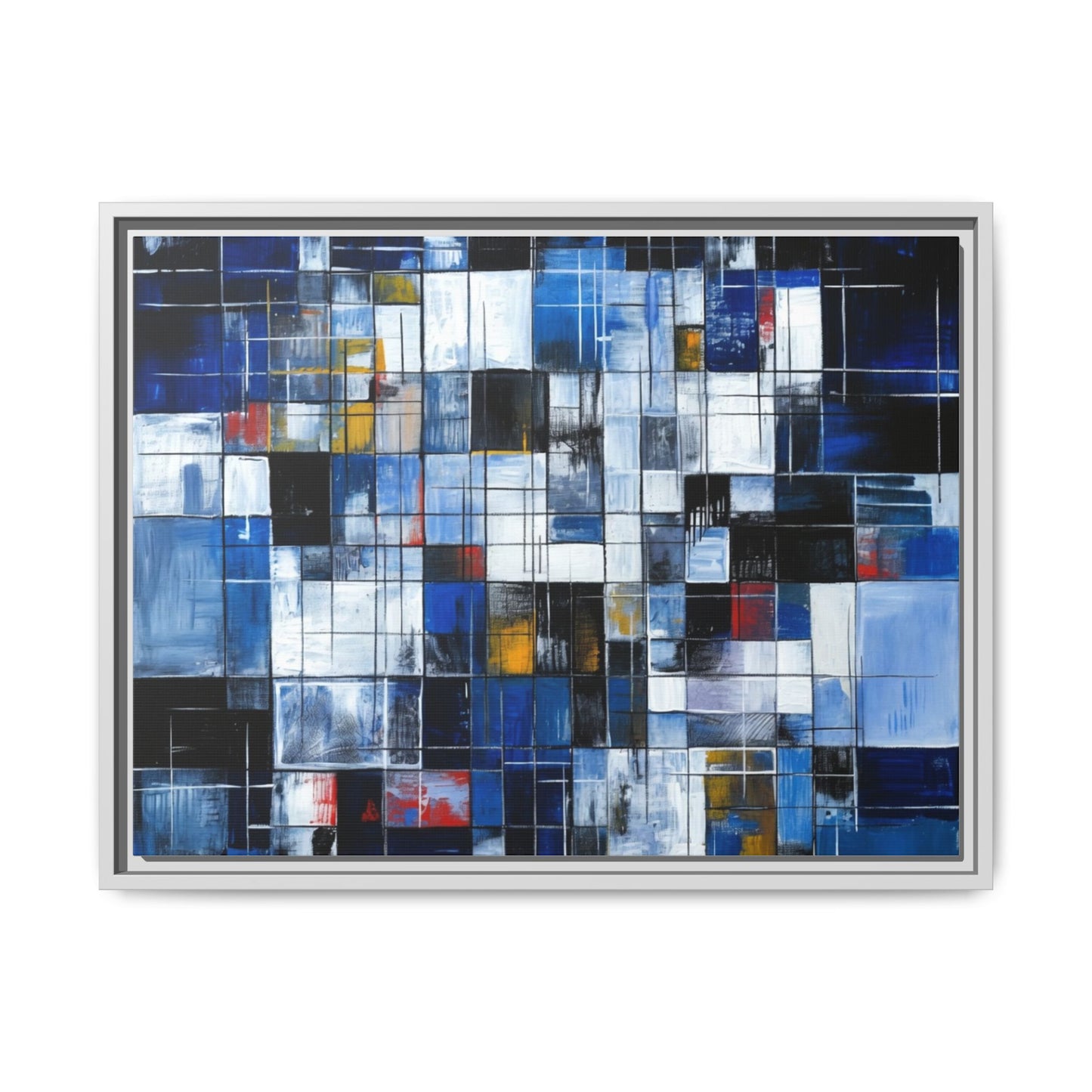 Abstract Blue Grid Matte Canvas Framed Art Print