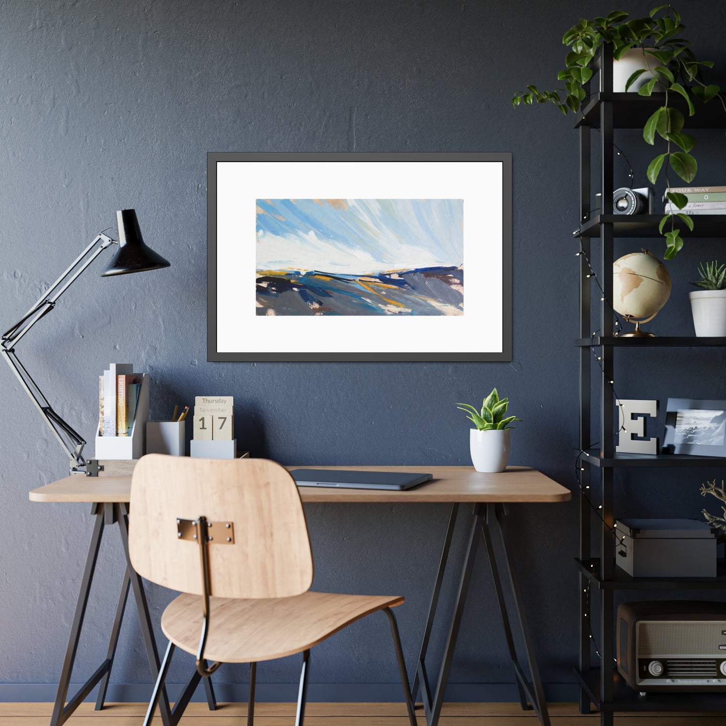 Abstract Coastal Landscape Framed Poster — Blue Seascape Wall Art