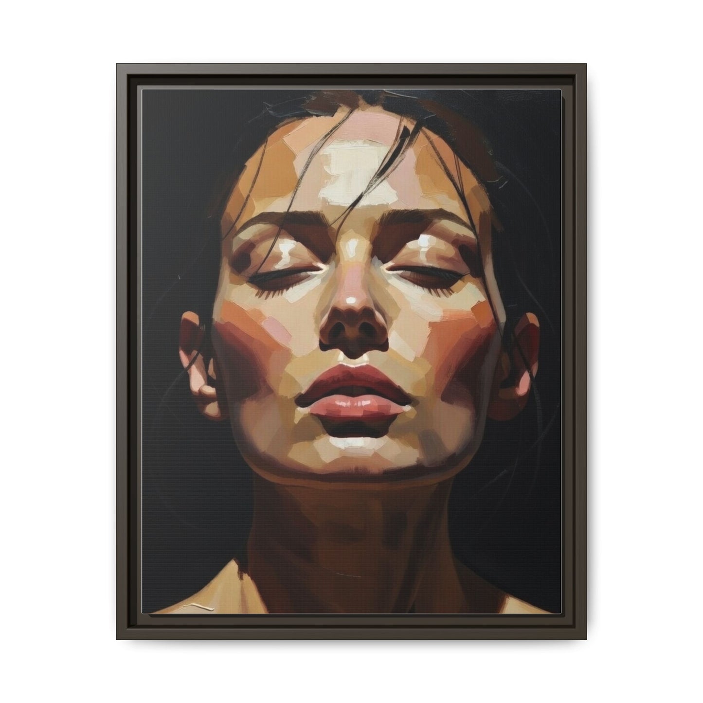 Framed Matte Canvas Portrait – Woman with Eyes Closed (Multi‑Color)