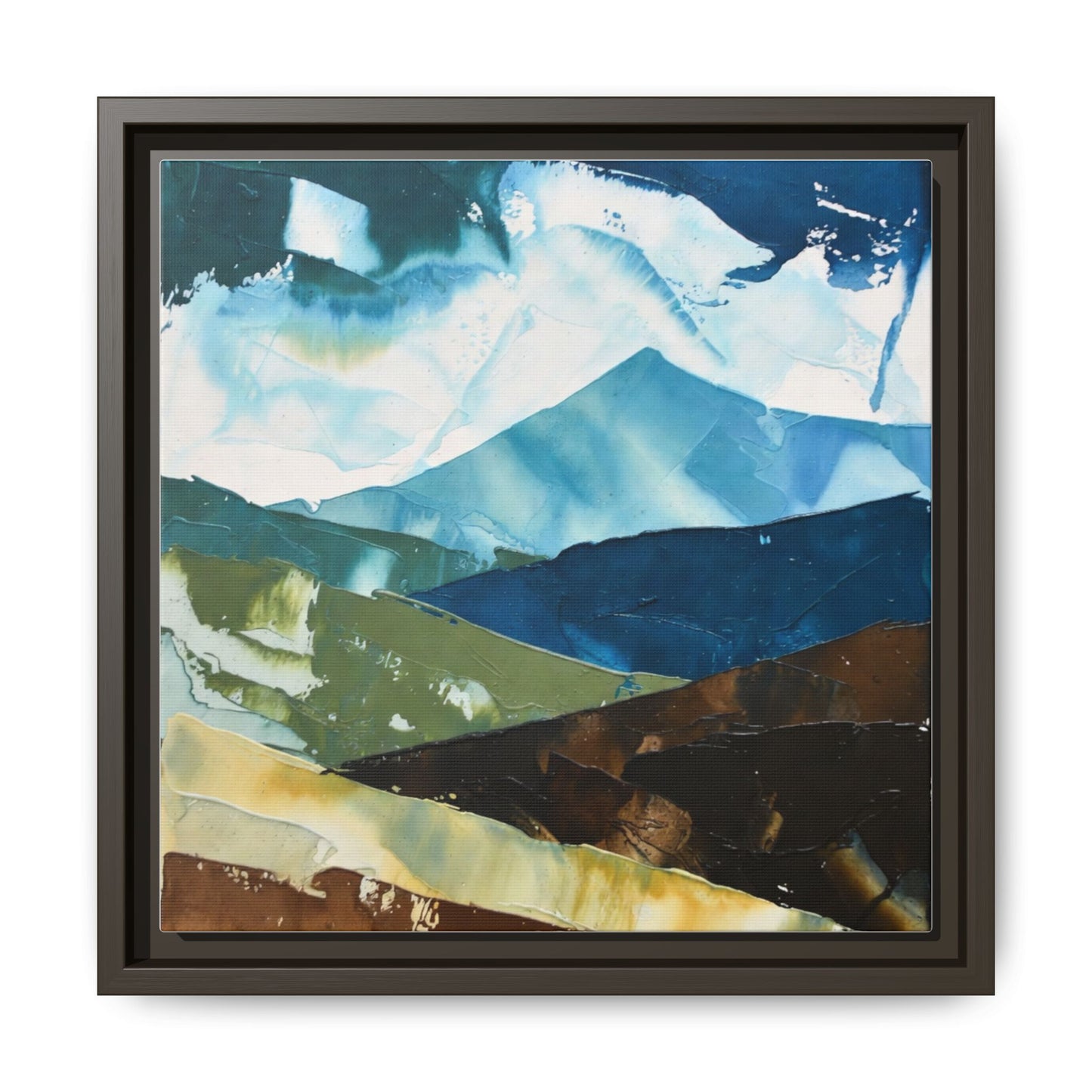 Framed Abstract Mountain Canvas Art — Blue & Earthtone Landscape Print