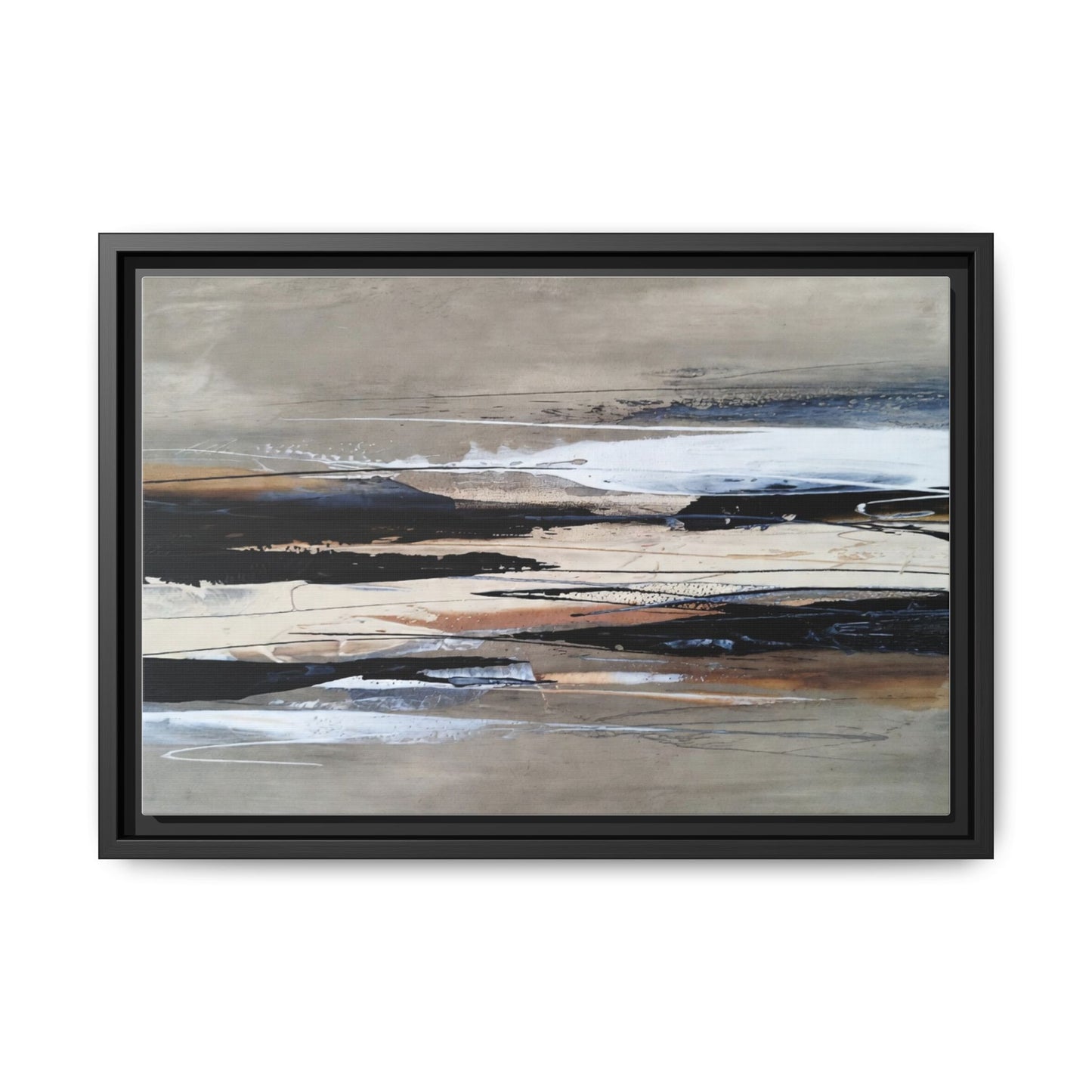 Abstract Seascape Matte Canvas Framed Wall Art — Neutral Coastal Landscape