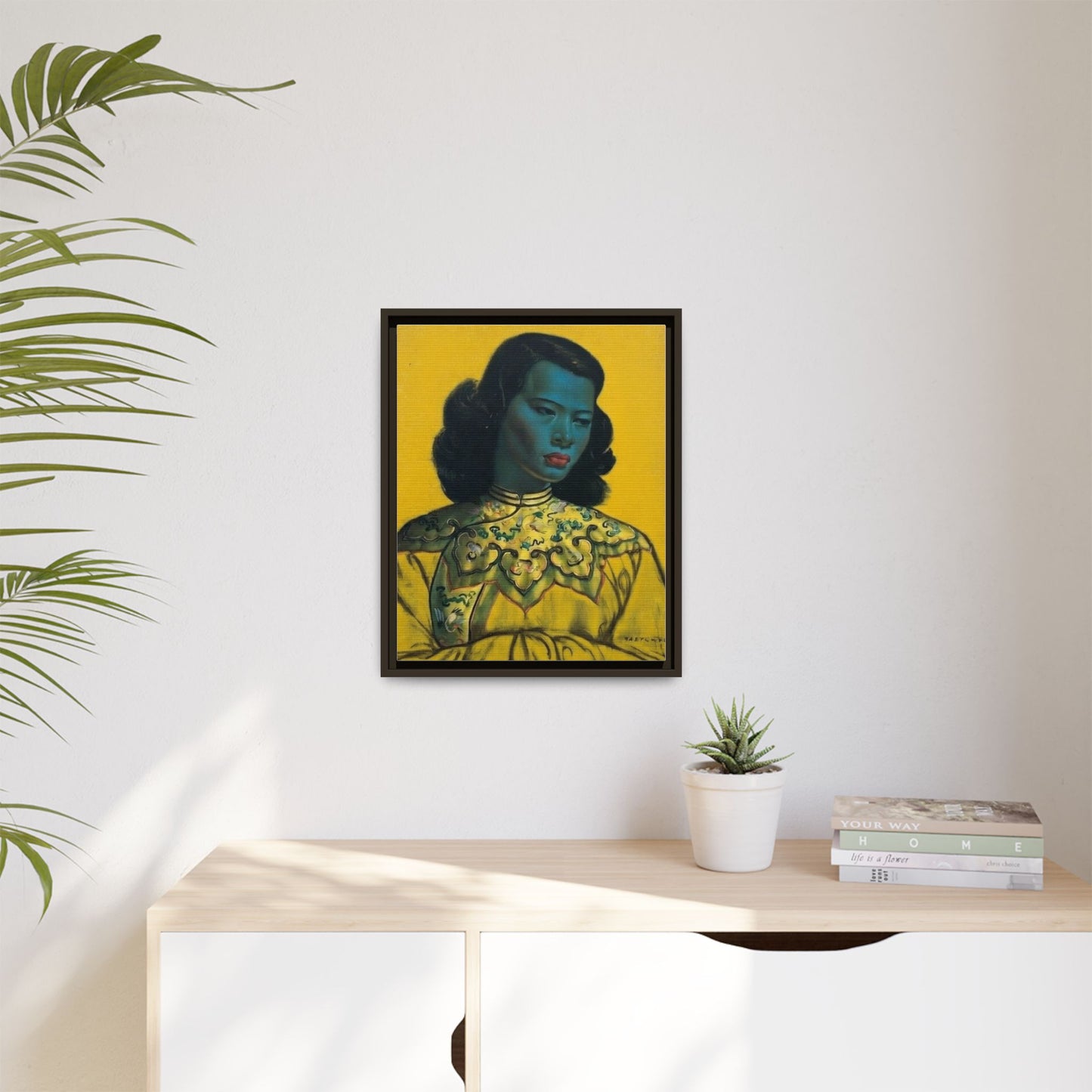 Framed Matte Canvas Art Print — Vintage Portrait with Yellow Background