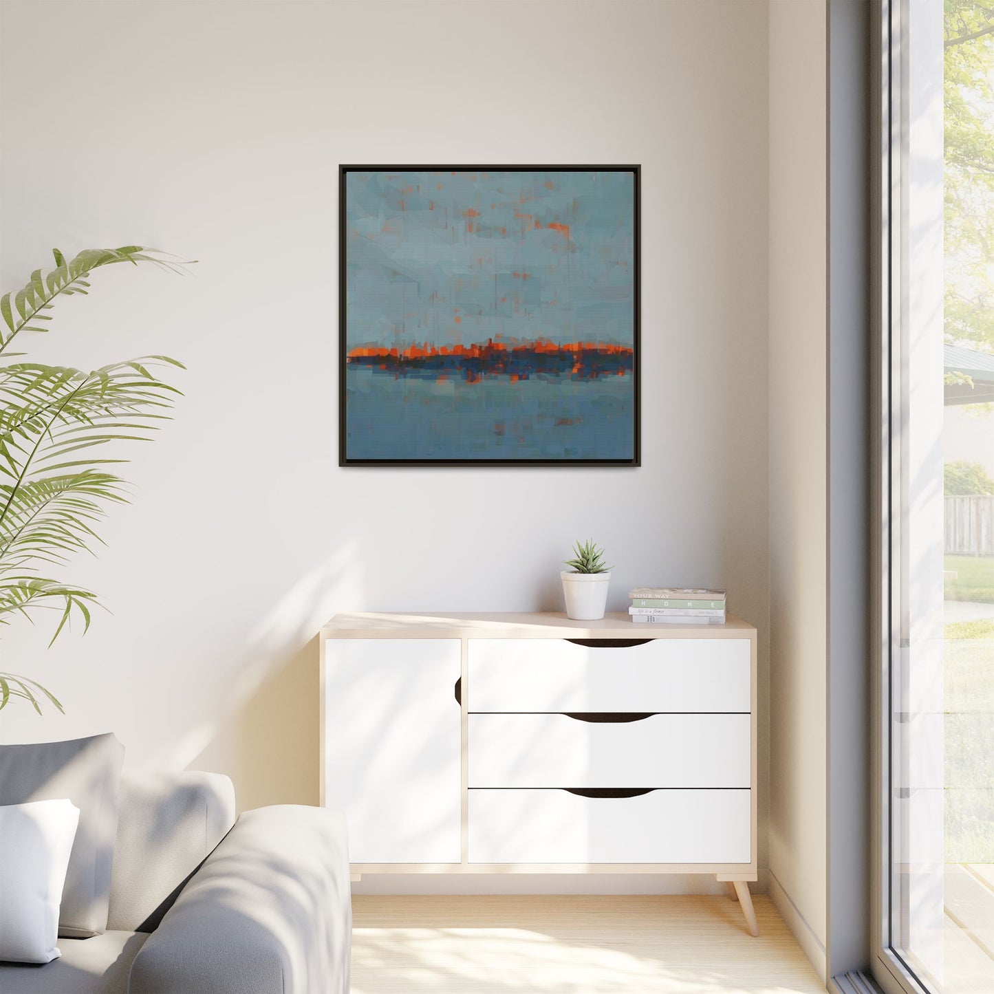 Framed Canvas Art — Teal & Orange Abstract Seascape