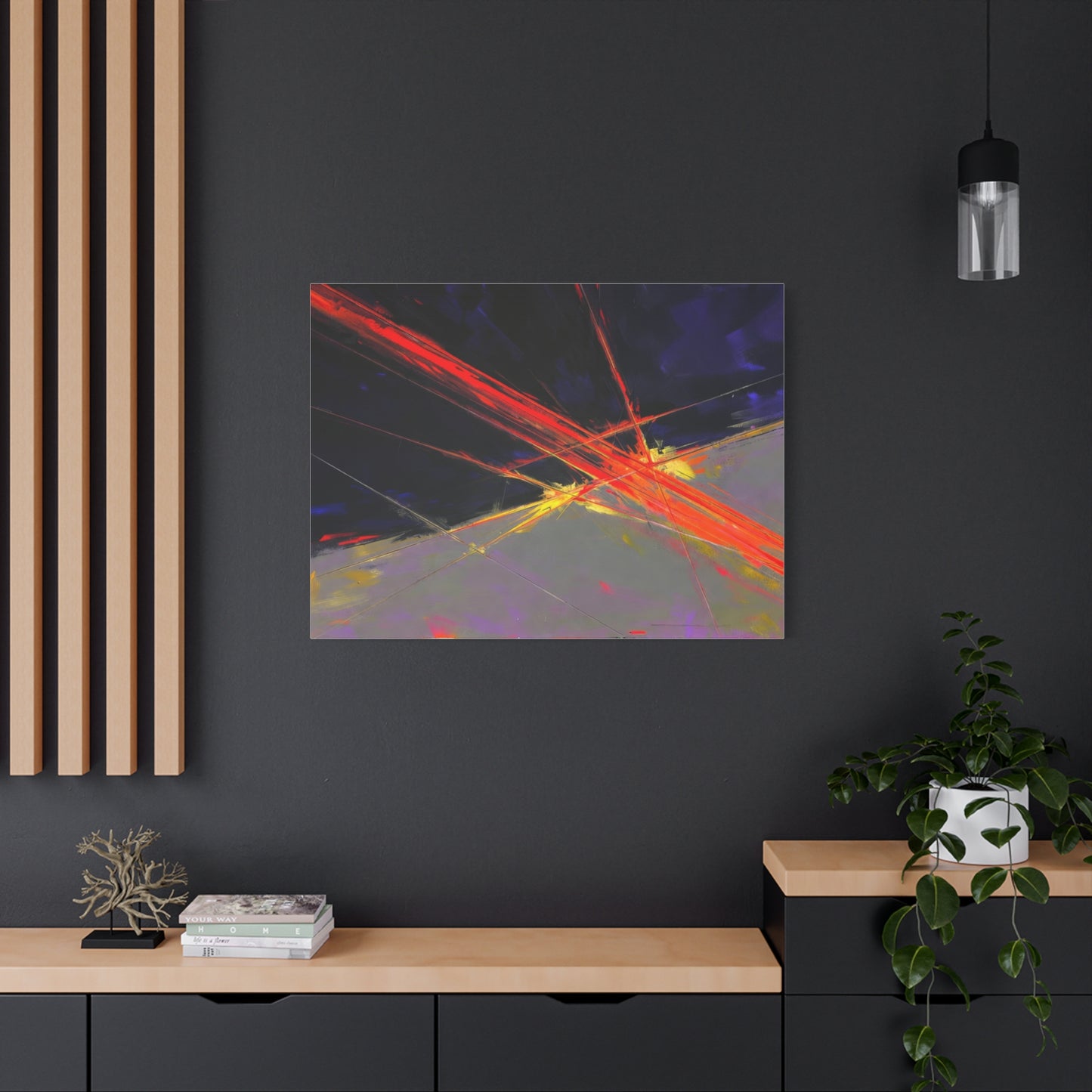 Abstract Red Streaks Matte Canvas Print — Modern Geometric Wall Art