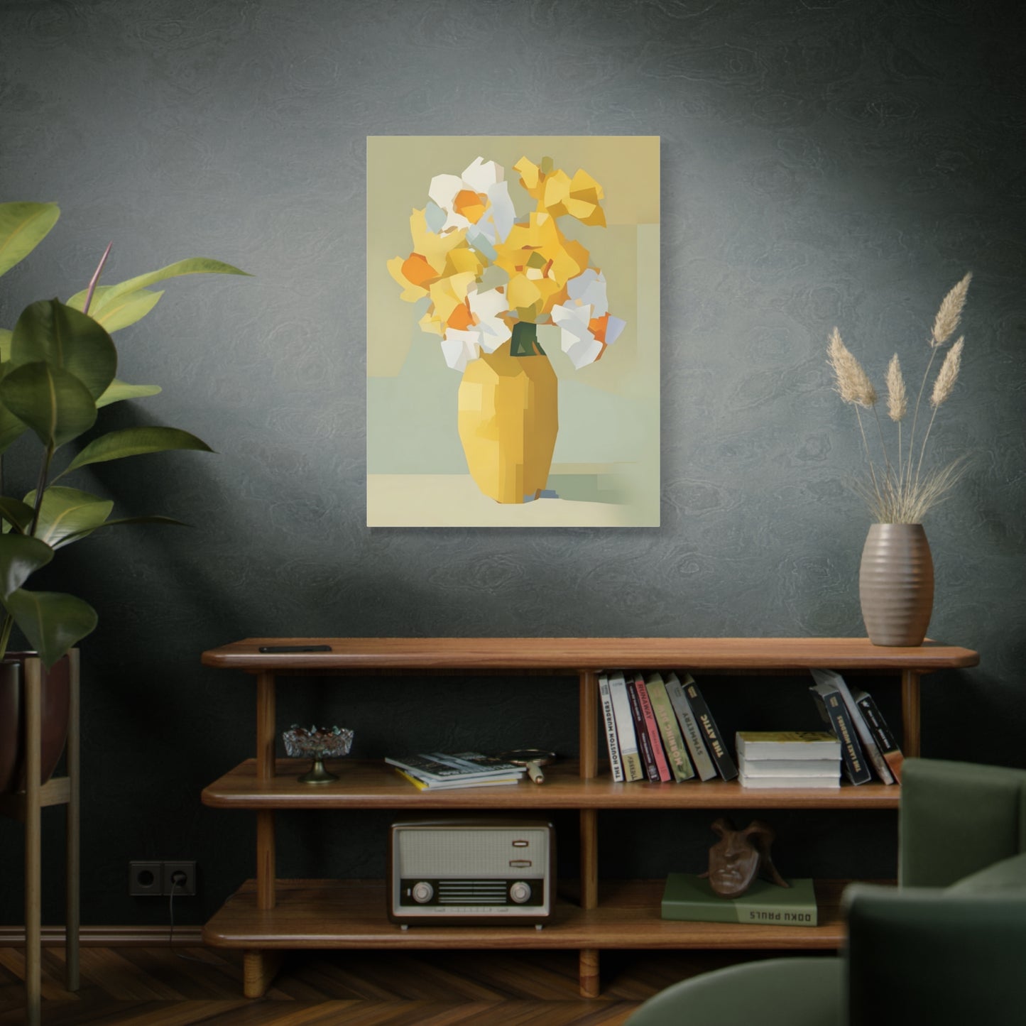 Yellow Vase Floral Canvas Print — Modern Abstract Daffodil Wall Art