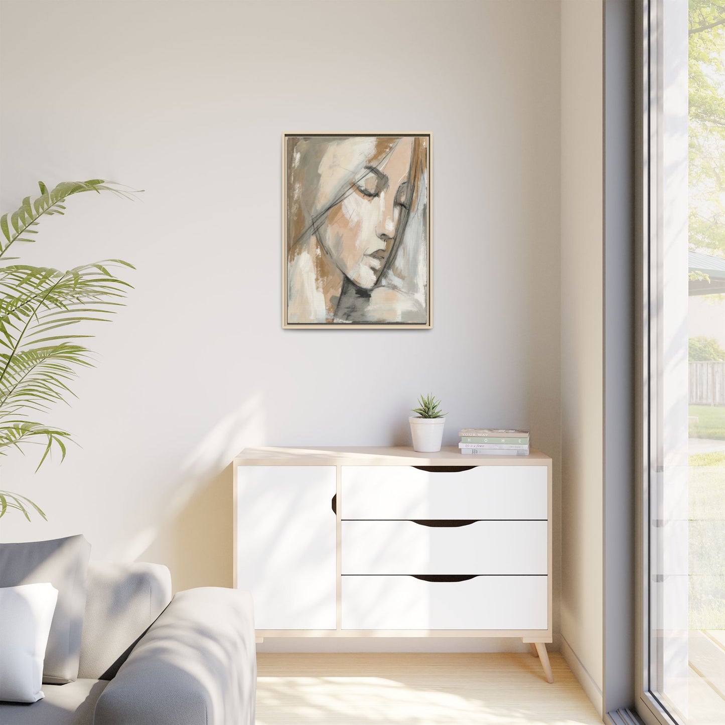Framed Matte Canvas Art — Serene Abstract Portrait in Neutrals