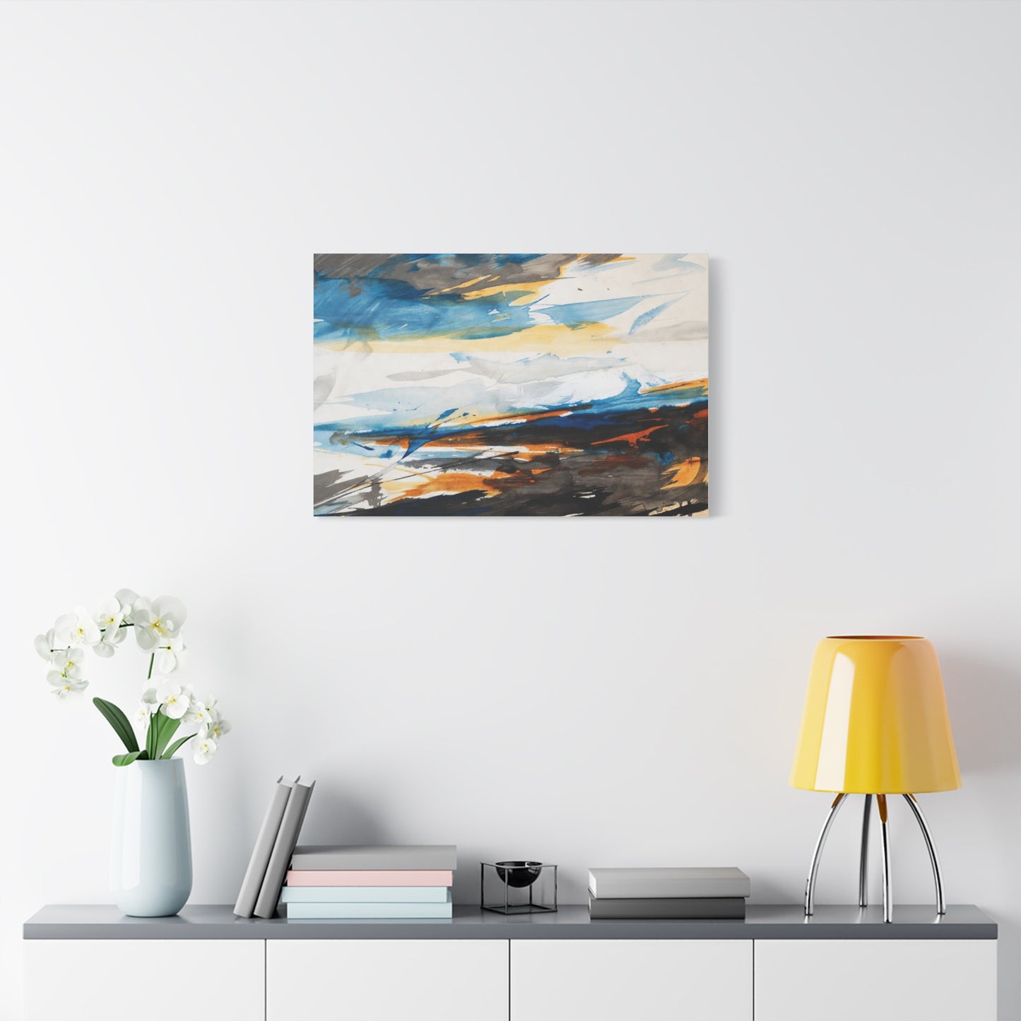 Abstract Oceanic Canvas Print — Blue & Amber Stretched Wall Art