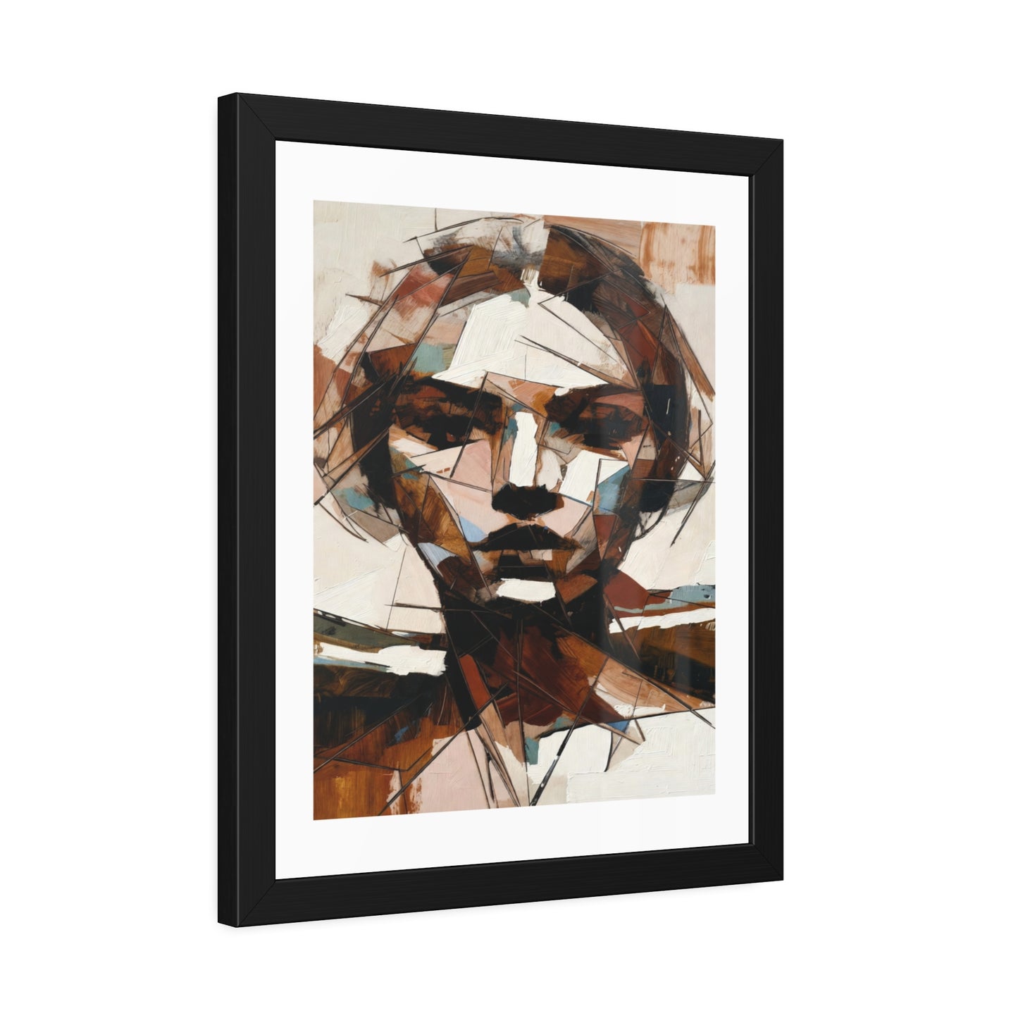 Abstract Cubist Portrait Framed Art Print — Modern Neutral Wall Decor