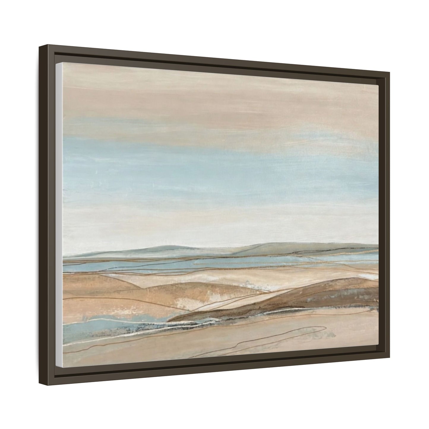 Framed Abstract Landscape Matte Canvas — Serene Coastal Horizon Wall Art