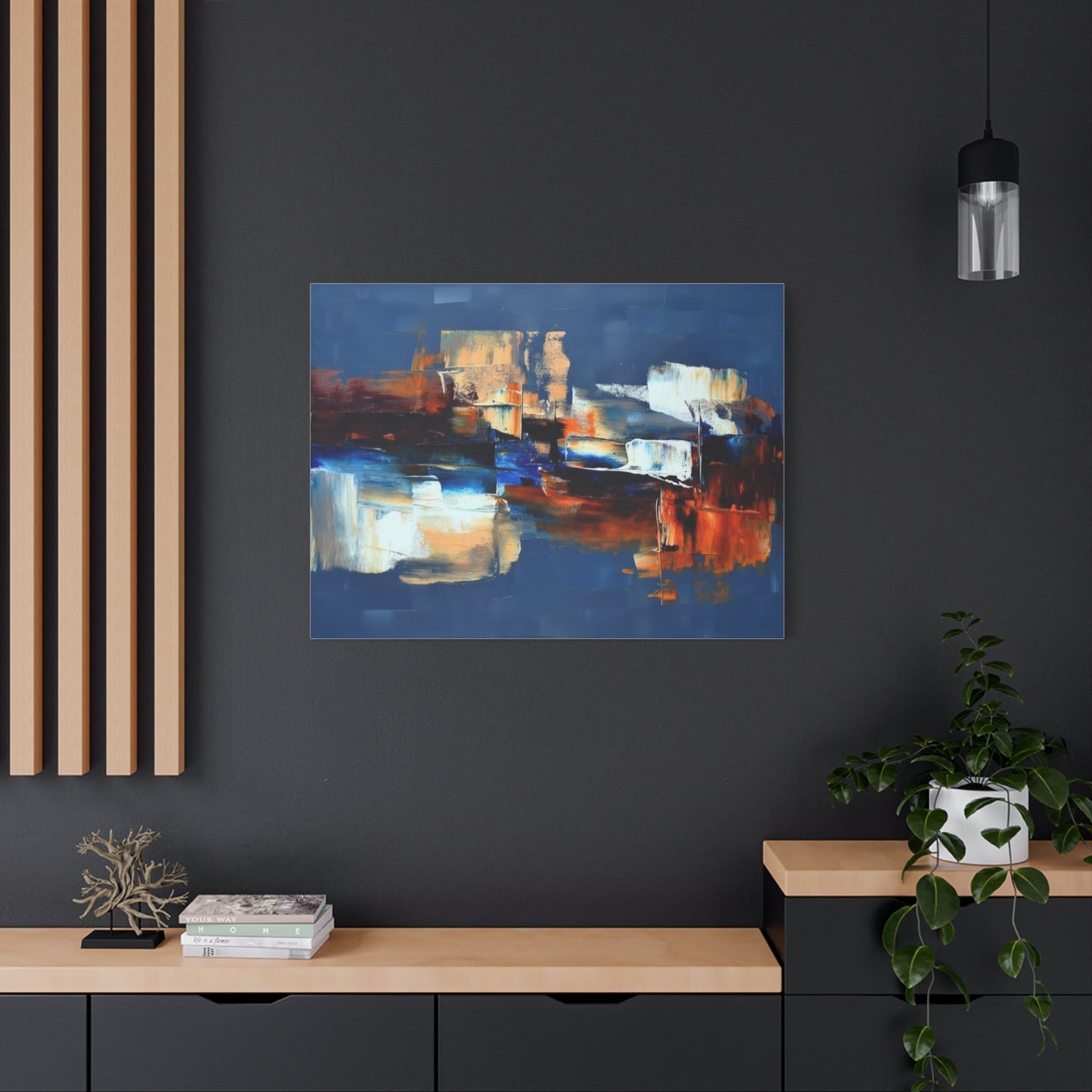 Abstract Blue & Orange Canvas Wall Art — Modern Matte Stretched Canvas