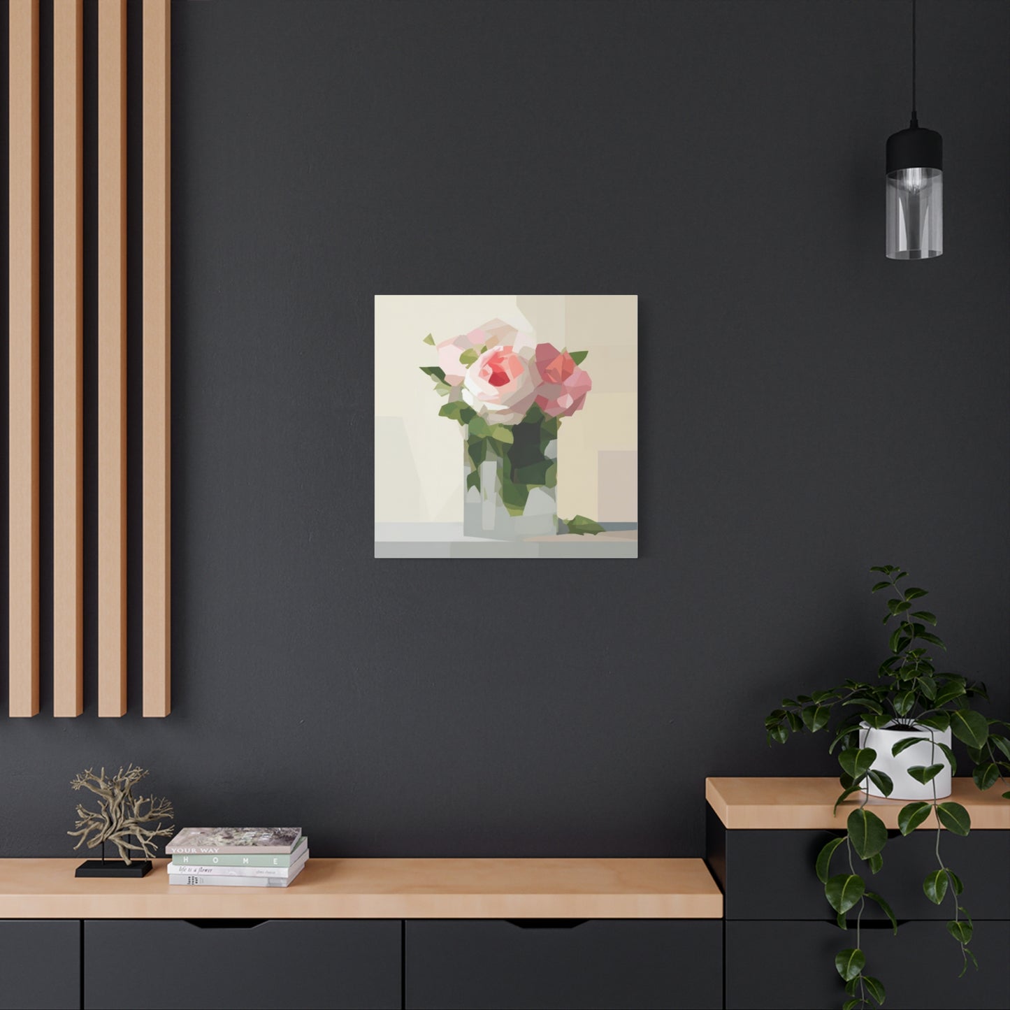 Pink Rose Still Life Canvas — Modern Floral Wall Art, Matte Stretched Canvas
