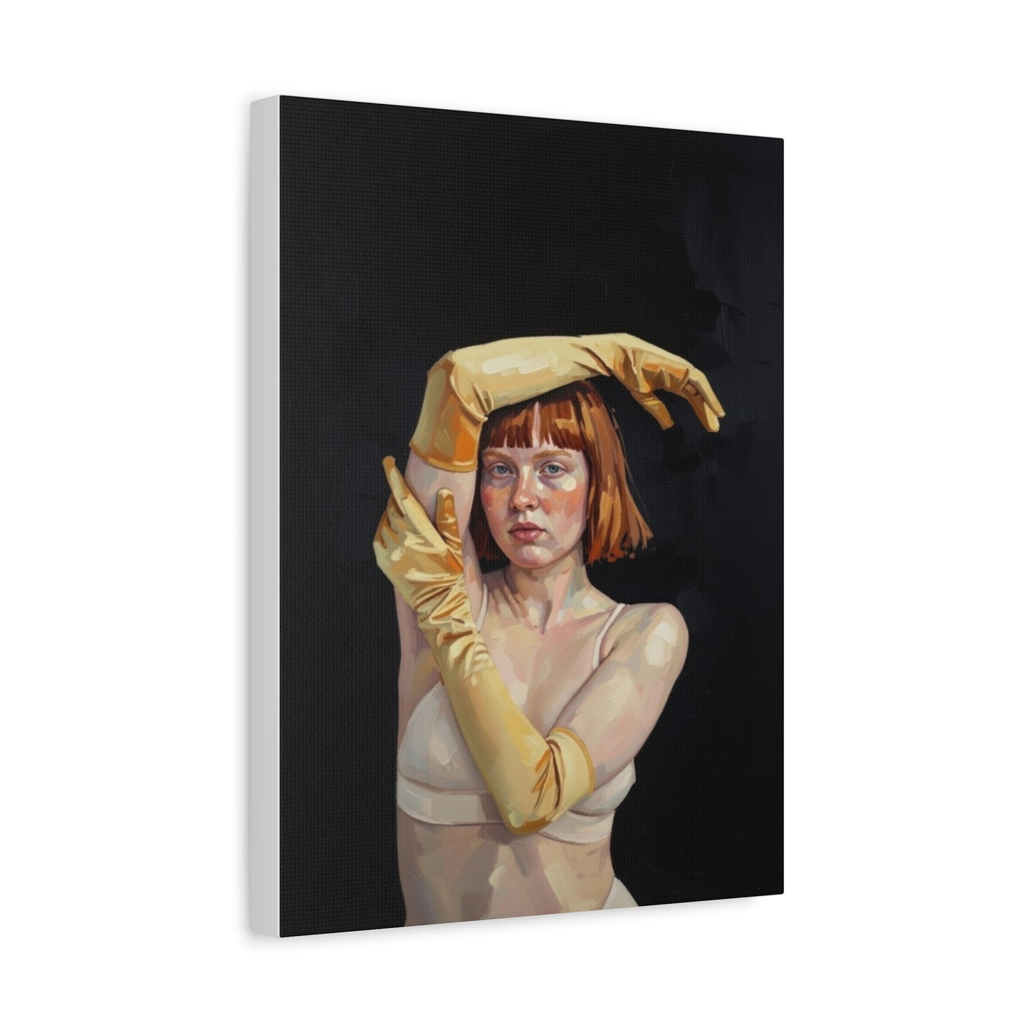 Contemporary Portrait Canvas — Redhead in Yellow Gloves Matte Stretched Art
