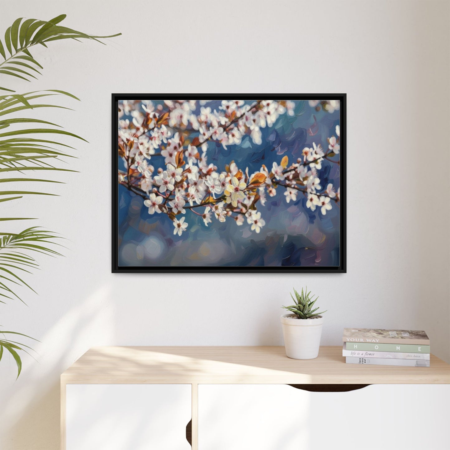 Framed Matte Canvas Print — Cherry Blossom Branch Wall Art