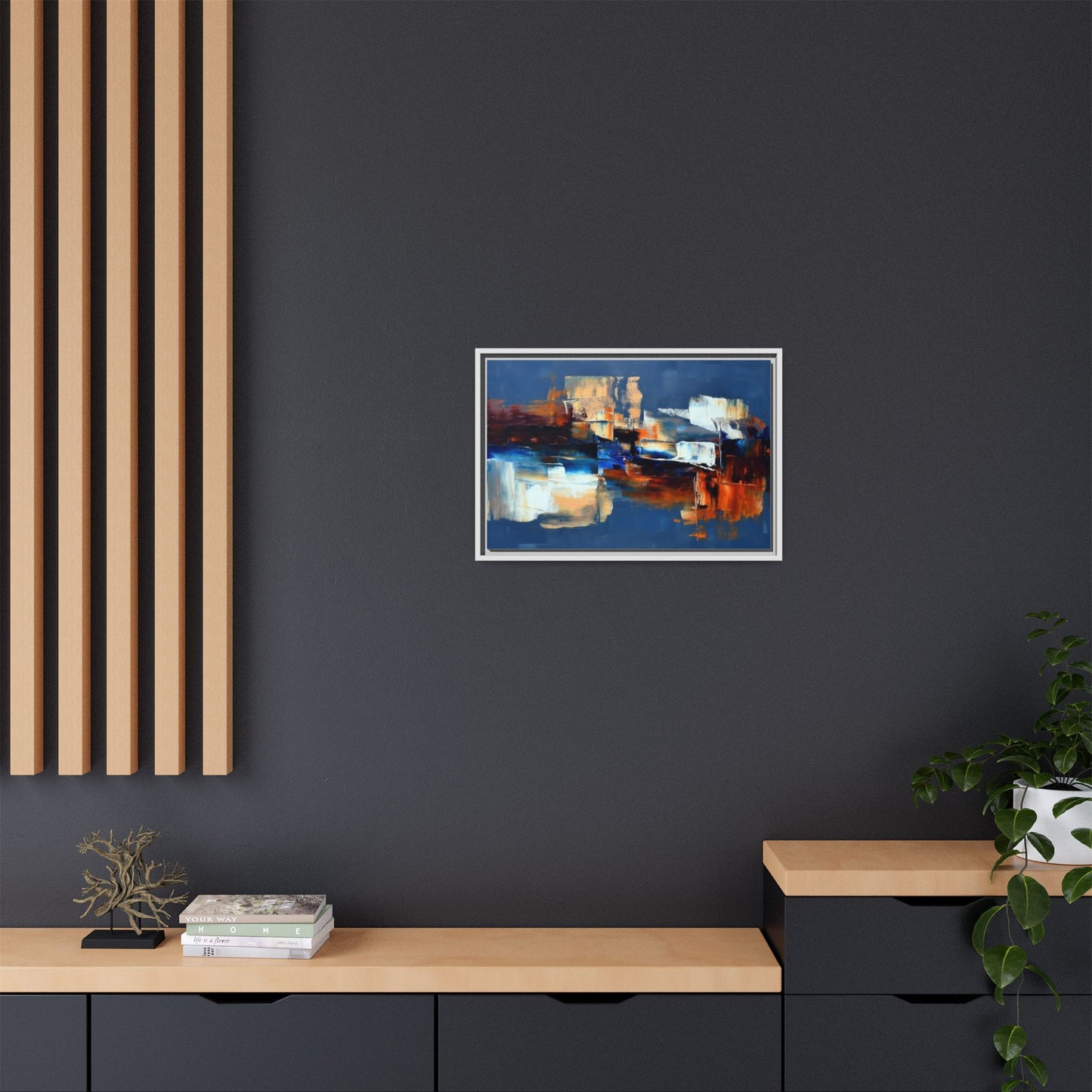 Abstract Blue & Rust Framed Canvas Art — Modern Matte Wall Painting