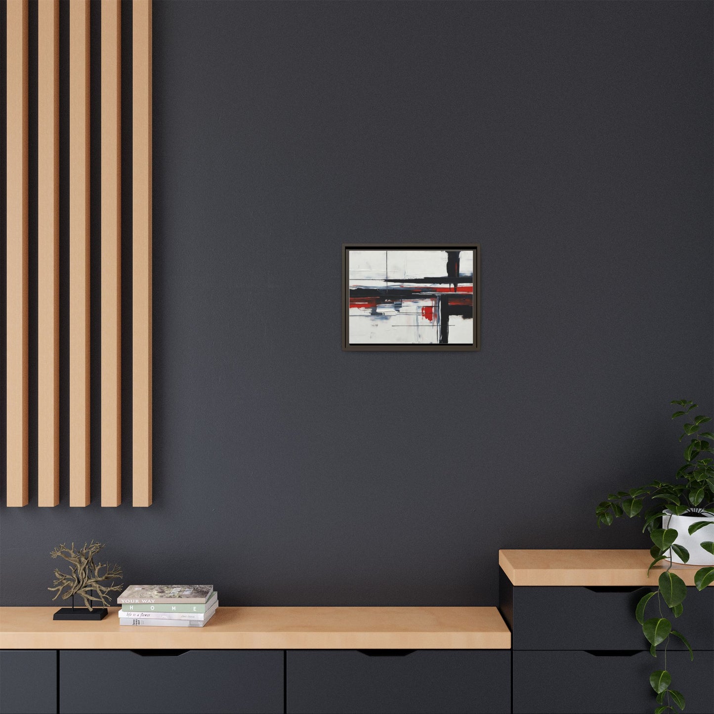 Abstract Red & Black Framed Canvas Art — Modern Matte Wall Painting