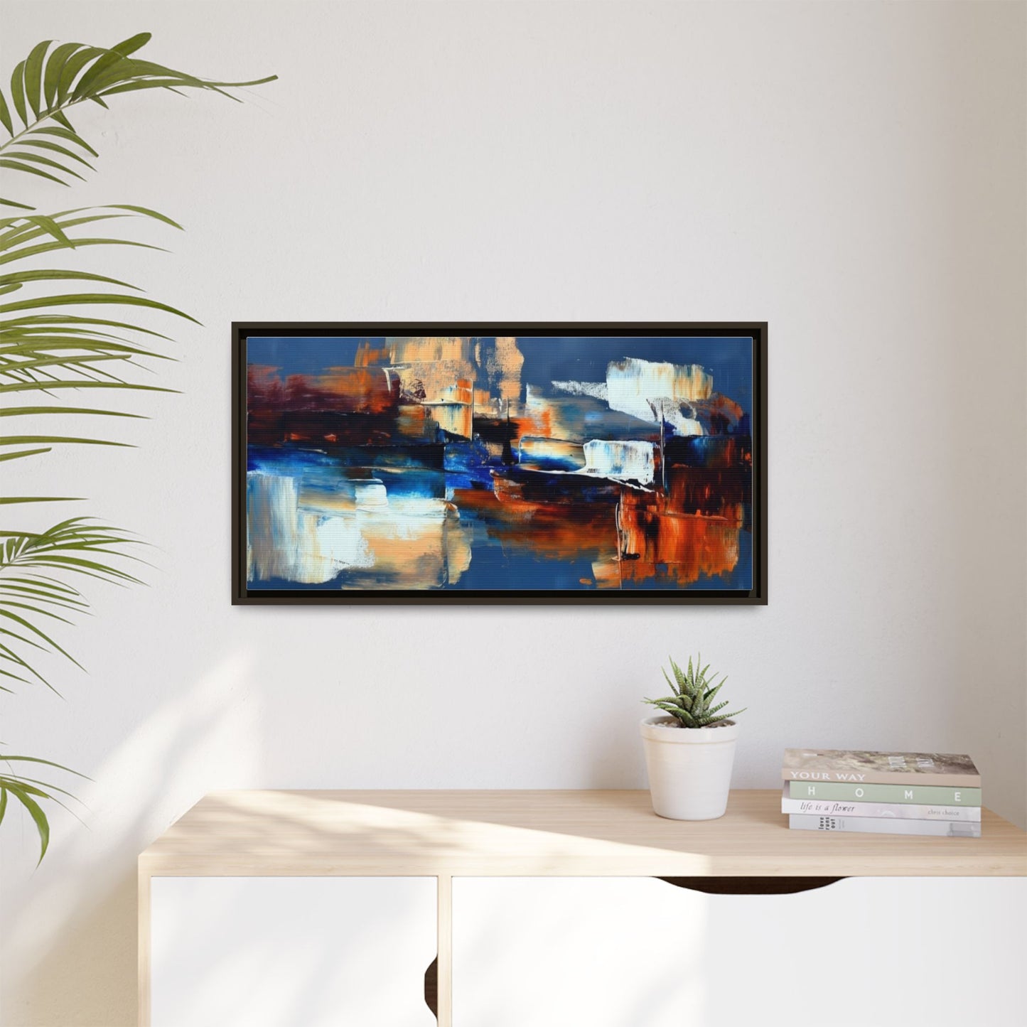 Abstract Blue & Rust Framed Canvas Art — Modern Matte Wall Painting