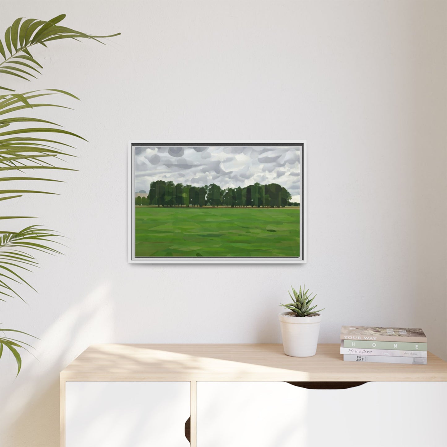 Framed Matte Canvas Print — Minimalist Green Landscape Art