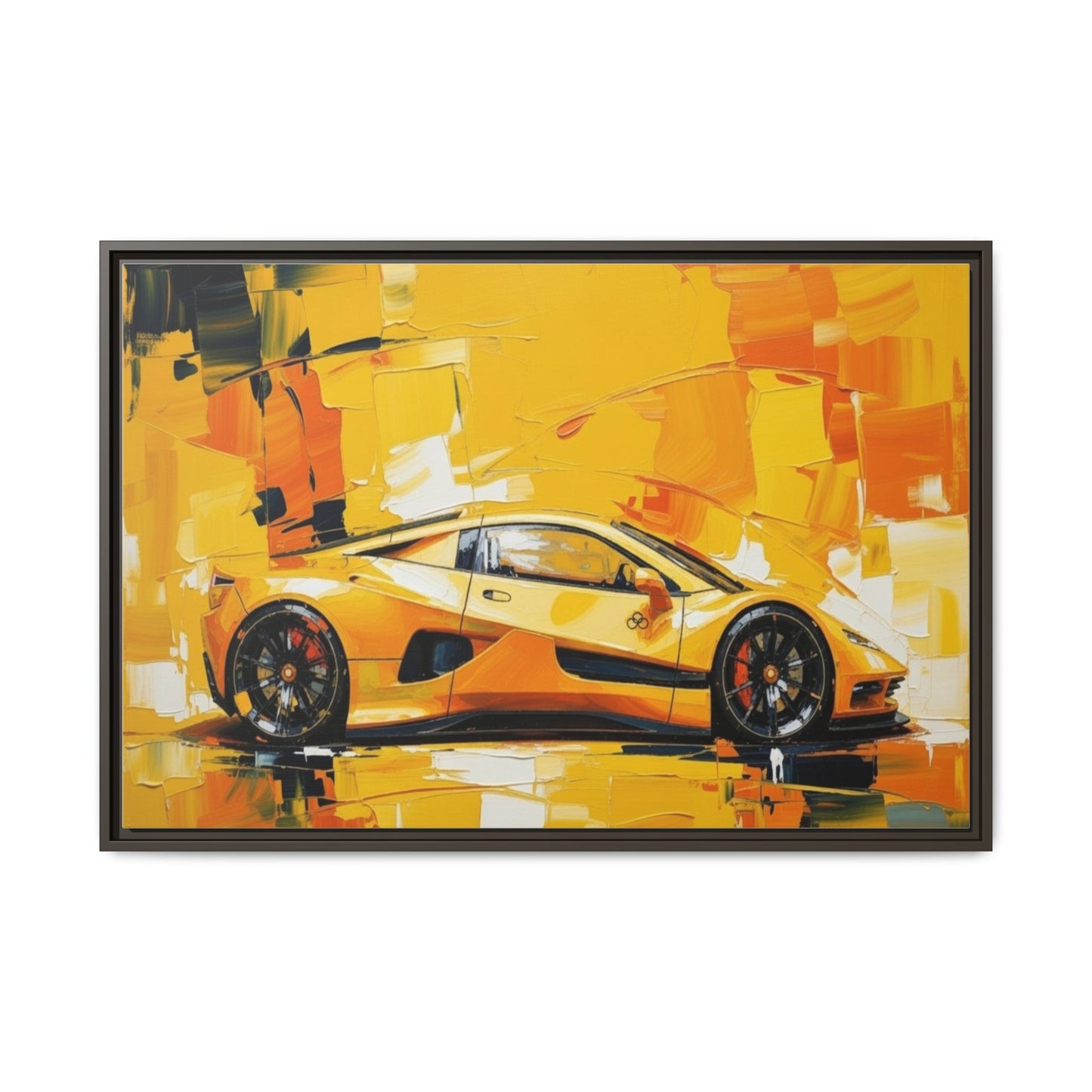 Yellow Sports Car Abstract Matte Canvas Framed Print